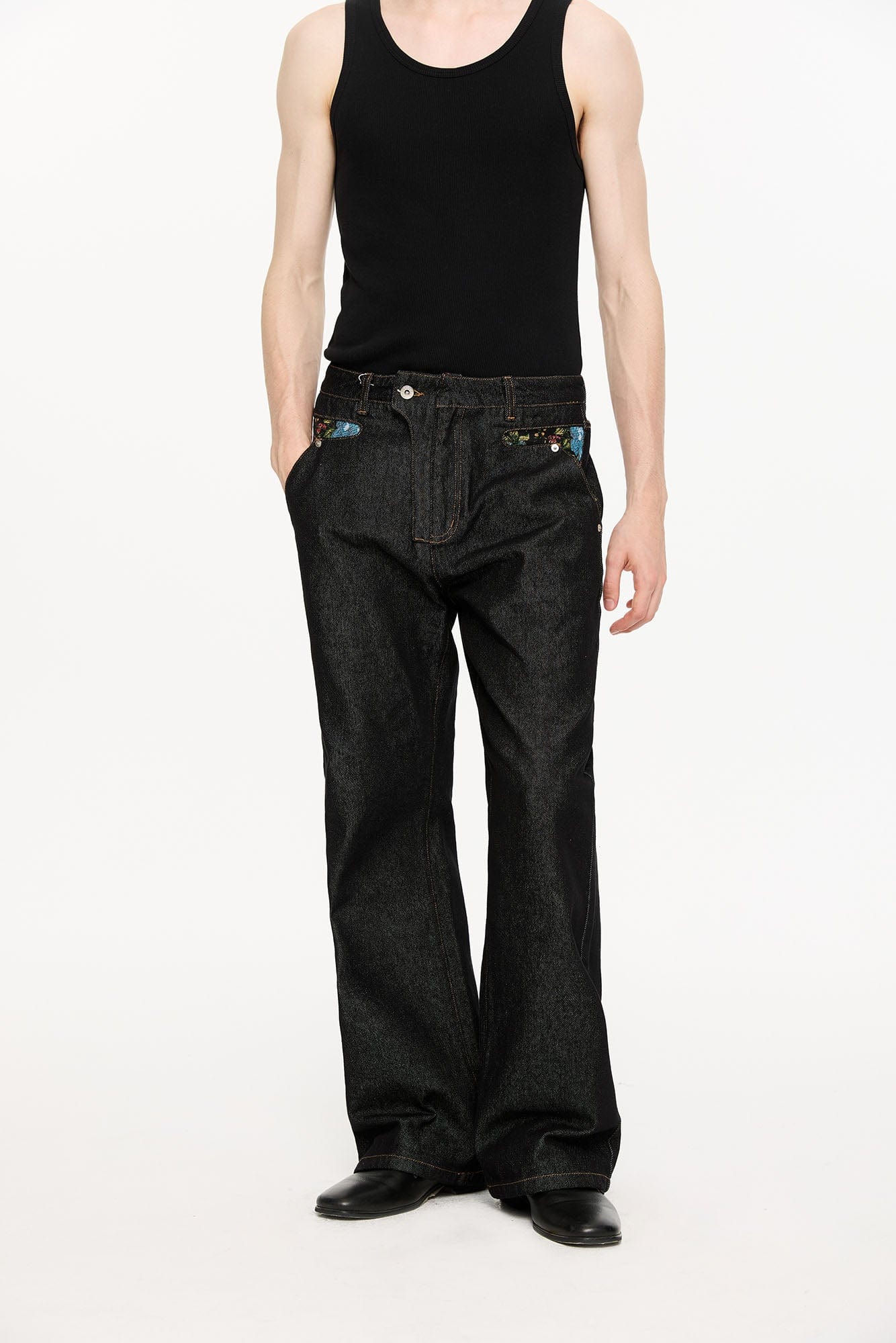 KREATE Floral Lined Stitched Jeans, premium urban and streetwear designers apparel on PROJECTISR.com, KREATE