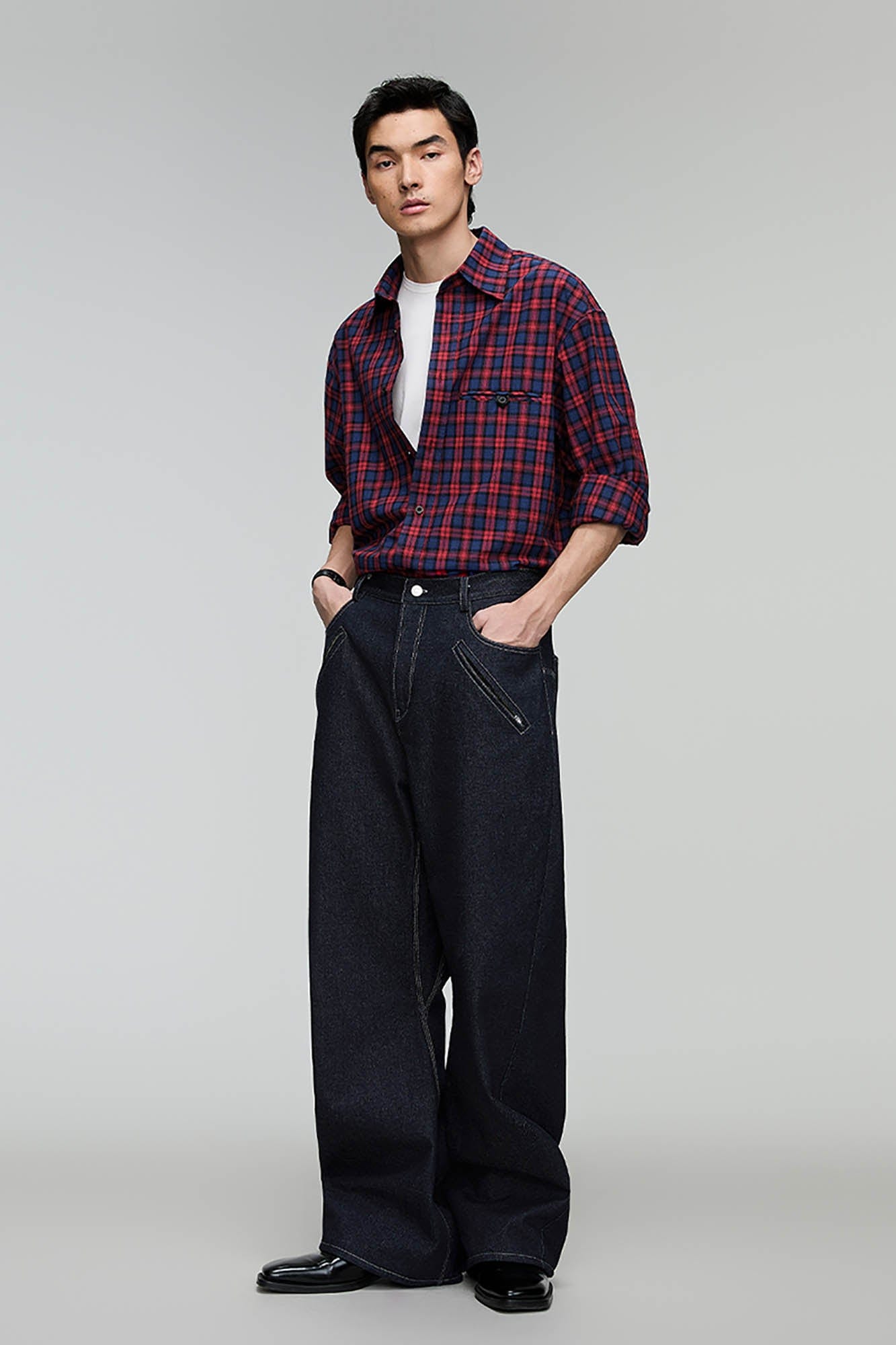 OPICLOTH Plaid Oversized Button-Up Shirt, premium urban and streetwear designers apparel on PROJECTISR.com, OPICLOTH