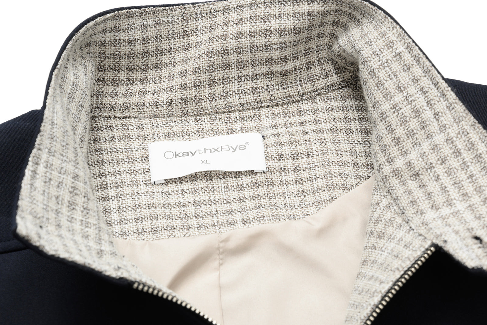 OKAYTHXBYE Checker Paneled Harrington Jacket, premium urban and streetwear designers apparel on PROJECTISR.com, OKAYTHXBYE
