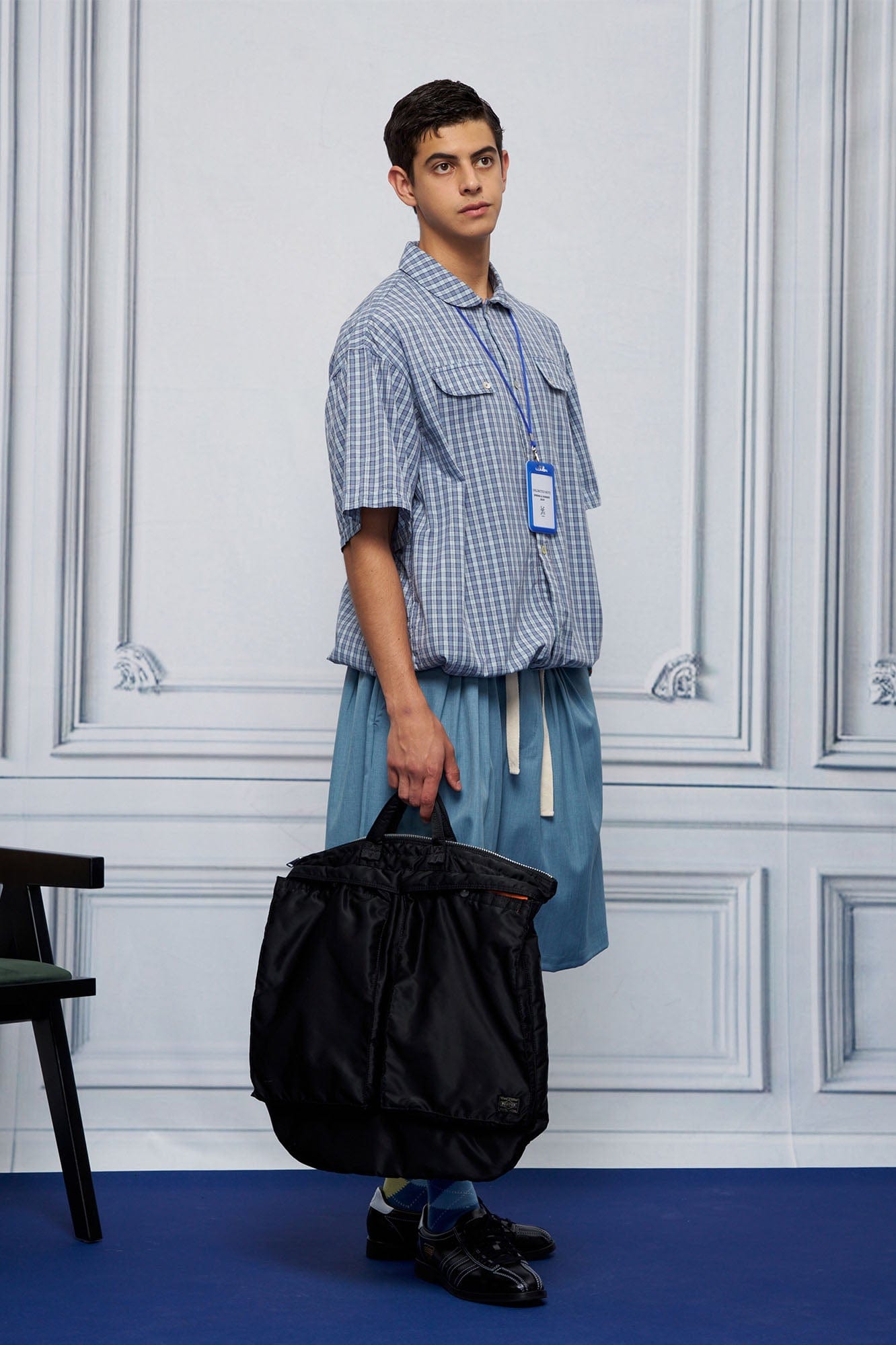 UNLIMITED MOTE Drawstring Hem Plaid Peter Pan Collar Half Shirt, premium urban and streetwear designers apparel on PROJECTISR.com, UNLIMITED MOTE