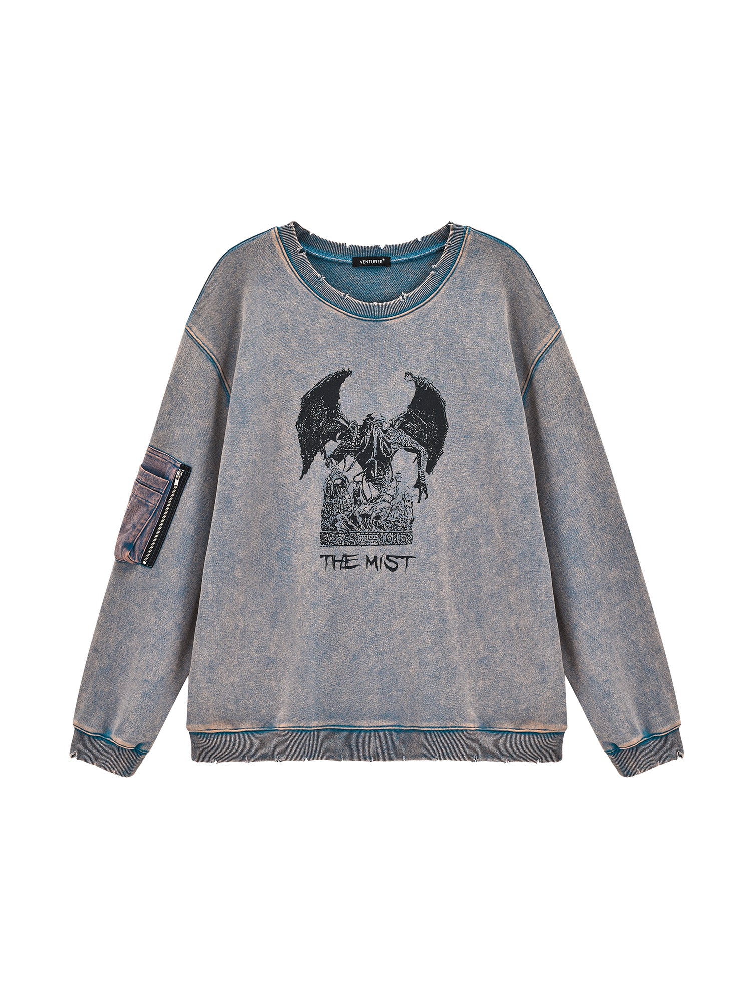 VENTUREK Washed Graphic Frayed Hem Sweatshirt, premium urban and streetwear designers apparel on PROJECTISR.com, VENTUREK