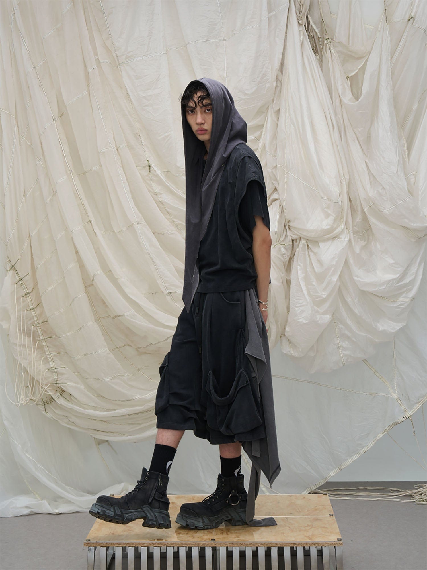 RELABEL Detachable Drape Multi-Pocket Drawstring Shorts, premium urban and streetwear designers apparel on PROJECTISR.com, RELABEL