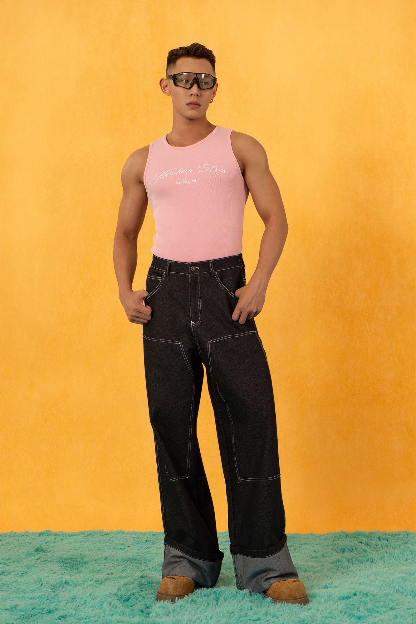 CLP Retro Double-Knee Fold Hem Raw Jeans