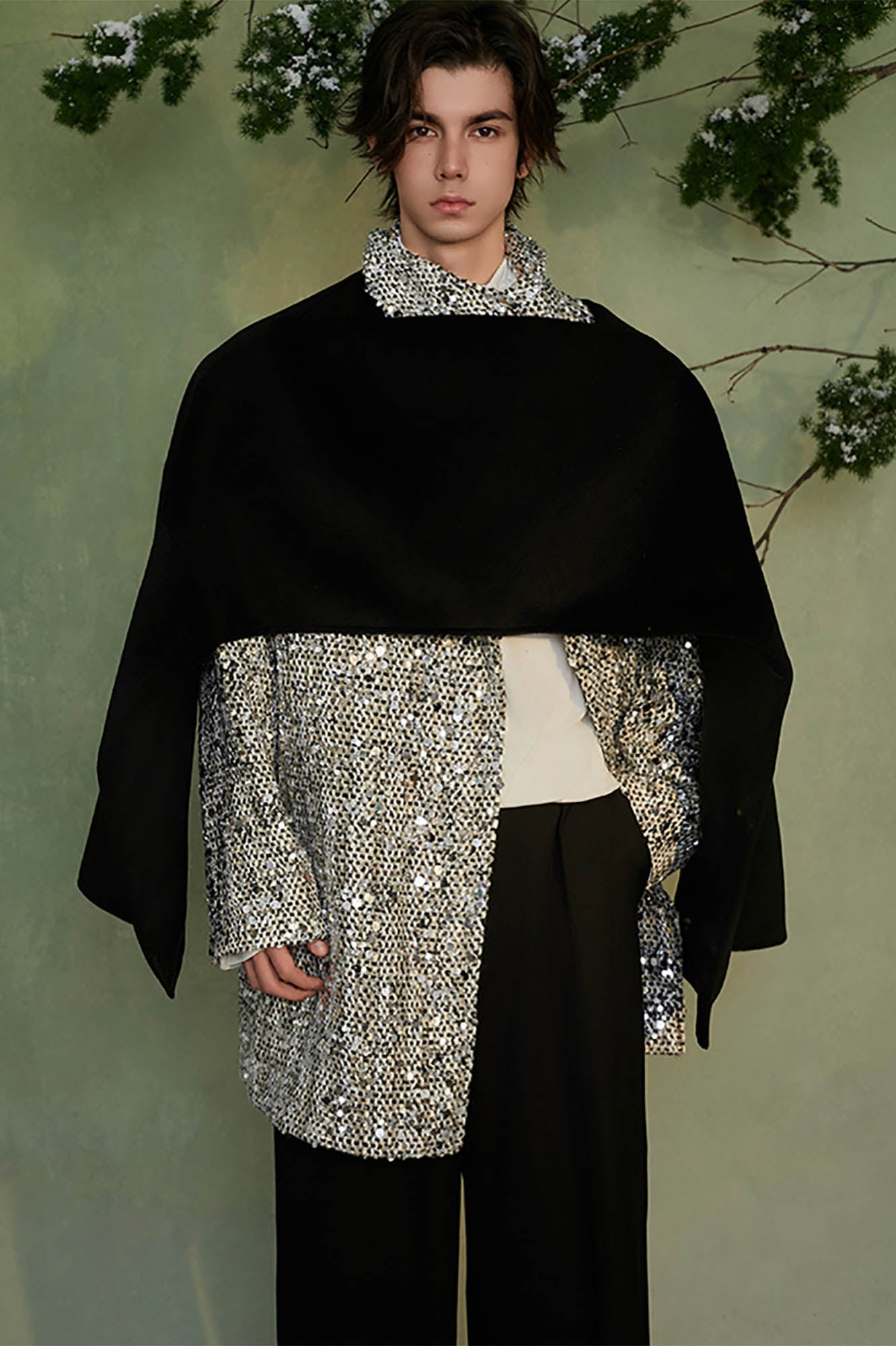 JIECHI Star Frost Layered Cape Coat, premium urban and streetwear designers apparel on PROJECTISR.com, JIECHI