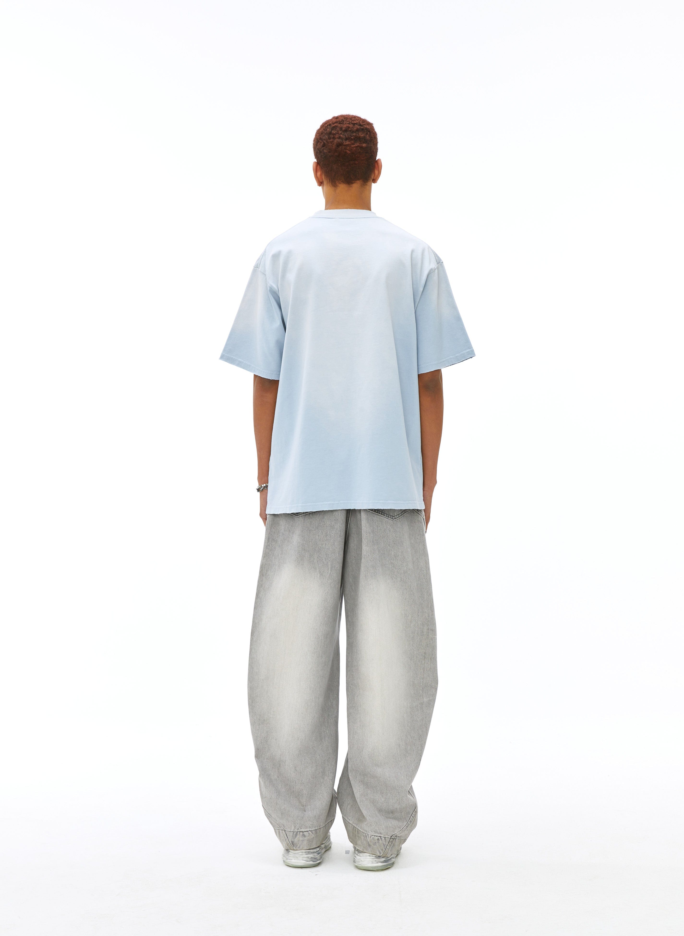 VANN VALRENCE Washed Riveted Curved-Seam Denim Pants