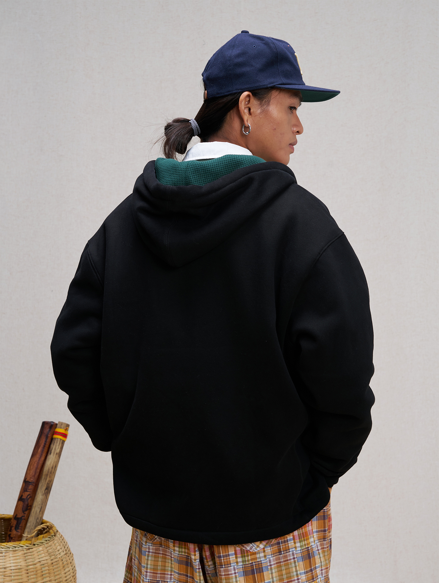 UNLIMITED MOTE Embroidered Waffle Lining Drawstring Hood Jacket