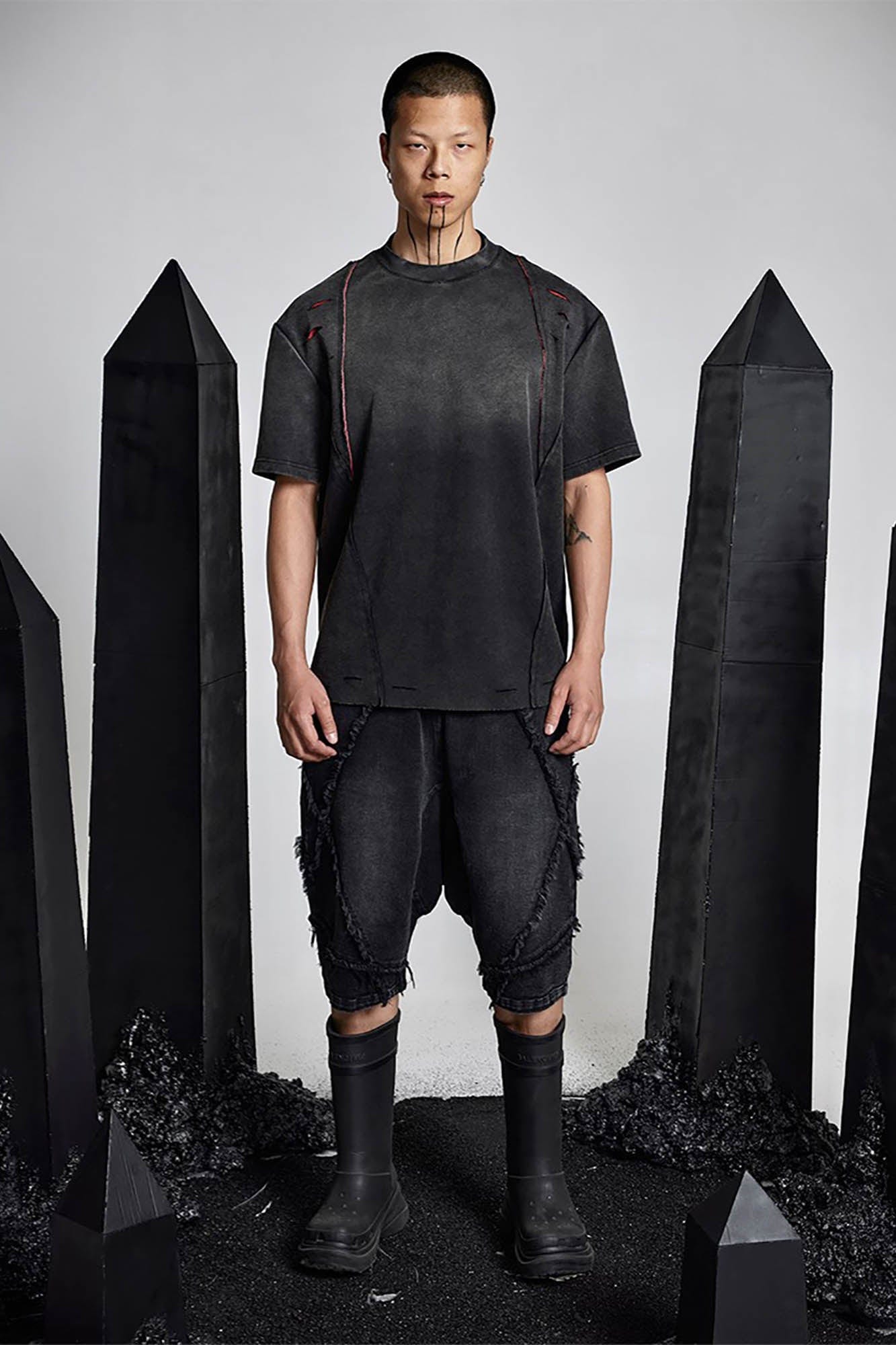 SSIN7 Washed Frayed Spliced Denim Shorts, premium urban and streetwear designers apparel on PROJECTISR.com, SSIN7