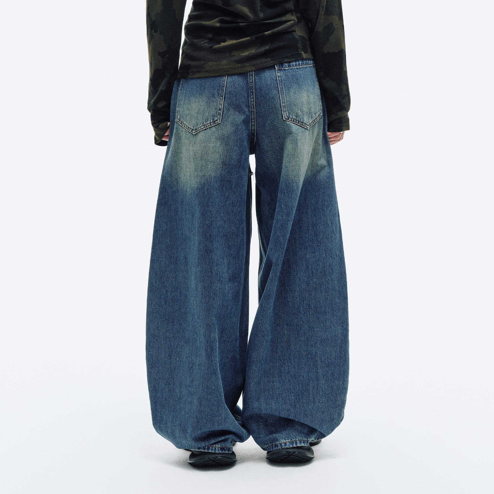 HAHAHA Spliced Washed Faux Layered Jeans