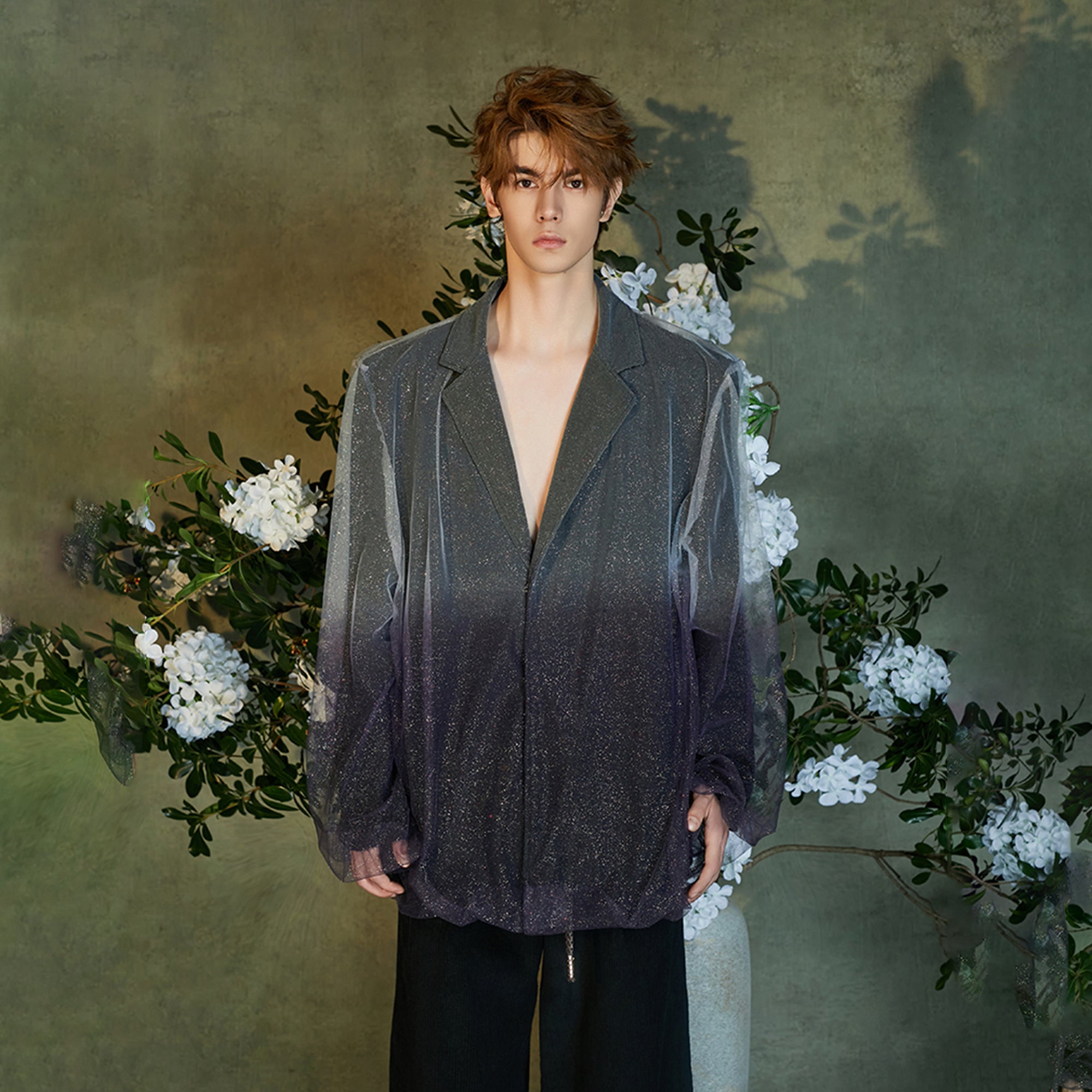 JIECHI Stardust Sheer Gradient Overlay Blazer