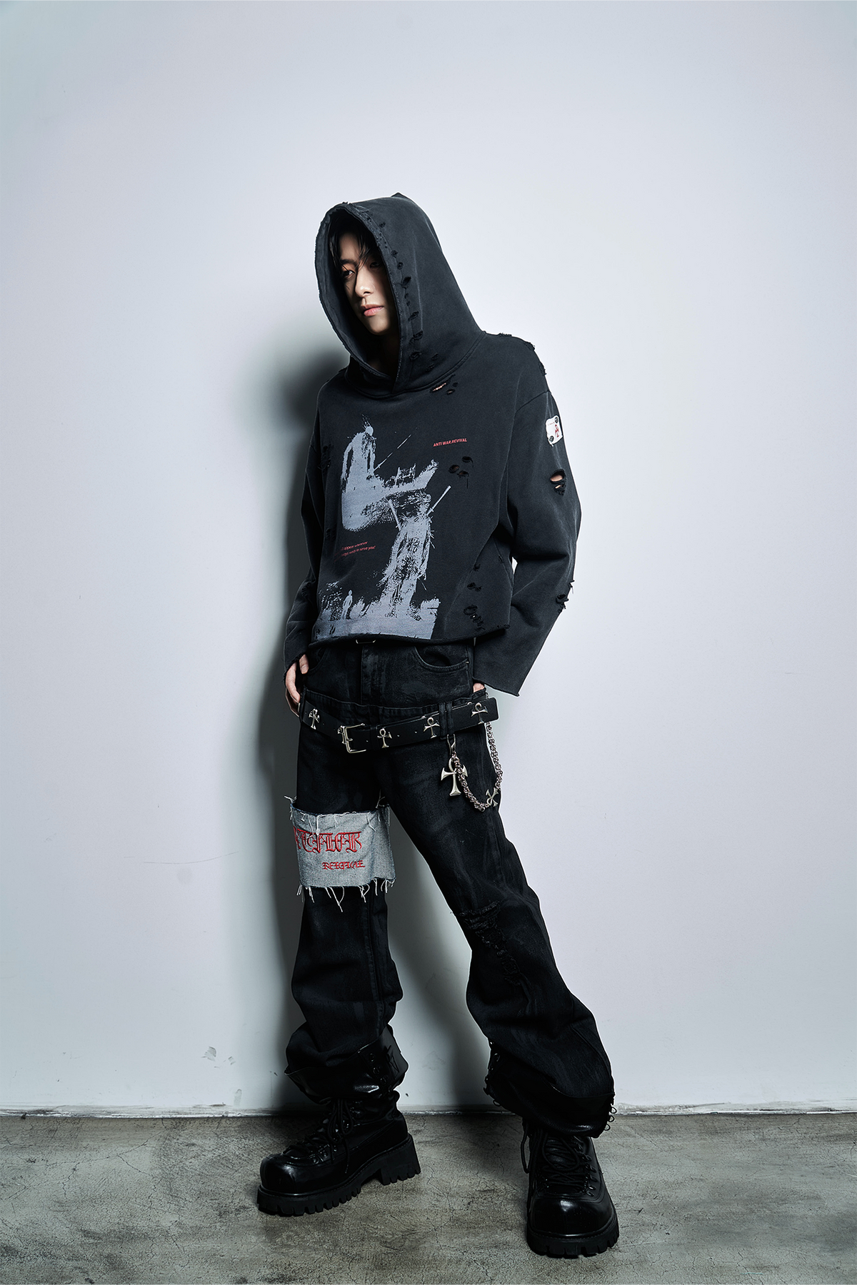 ANTI WAR REVIVAL Distressed Retro Graphic Oversized Hoodie