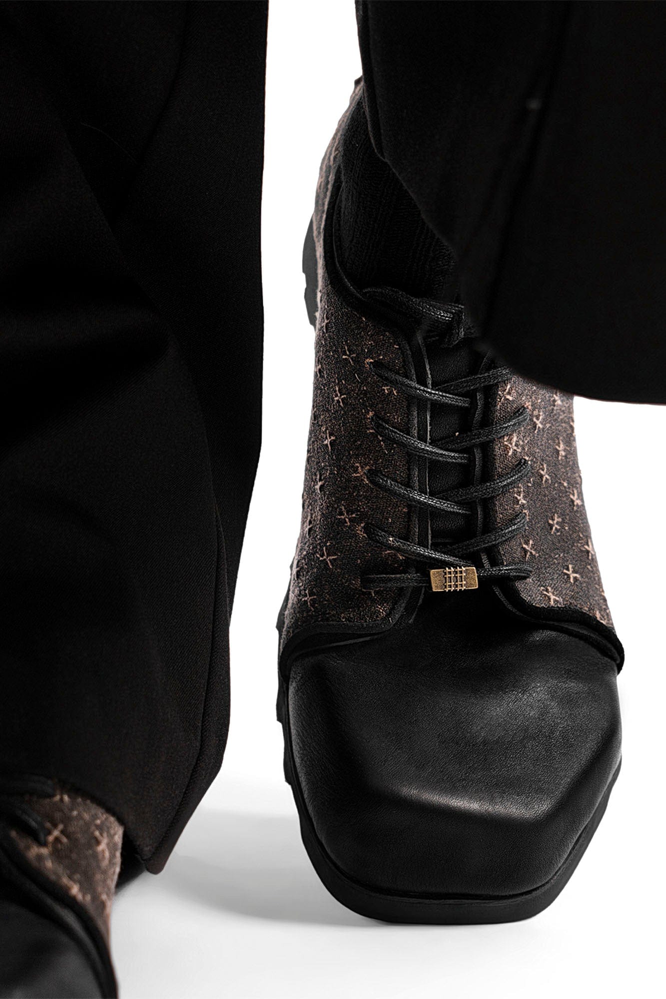 REWRITE Silk Panel Square-Toe Derby Shoes, premium urban and streetwear designers apparel on PROJECTISR.com, REWRITE