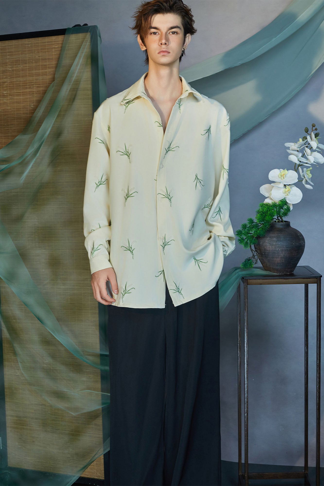 JIECHI Botanic Embroidery Bow Back Shirt, premium urban and streetwear designers apparel on PROJECTISR.com, JIECHI