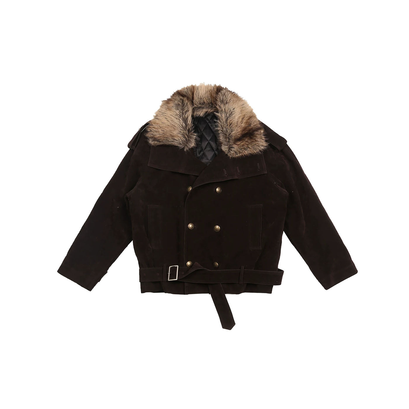 TRECLUB Velvet Double-Breasted Short Trench Jacket