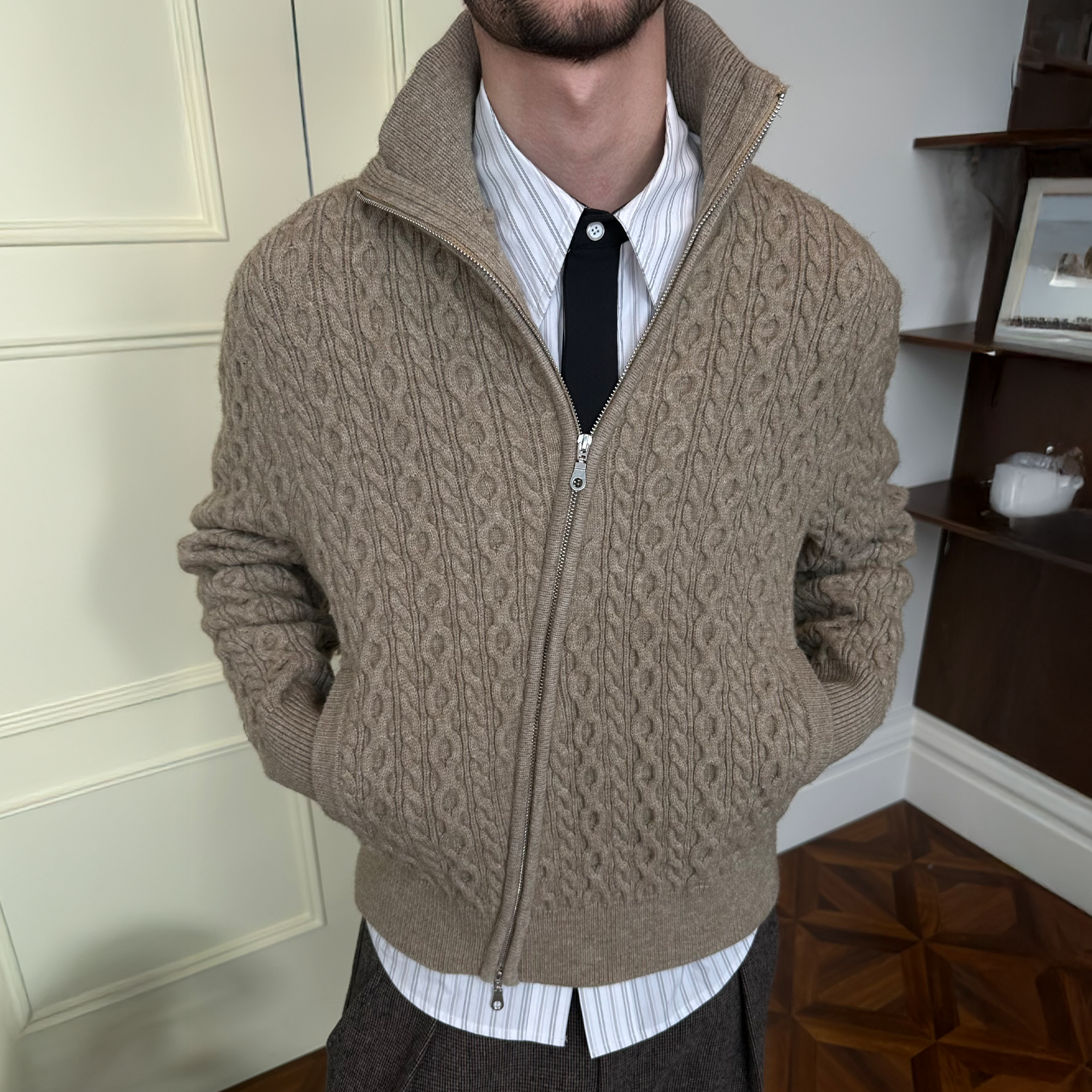 KREATE Asymmetrical Zip Cable-Knit Sweater