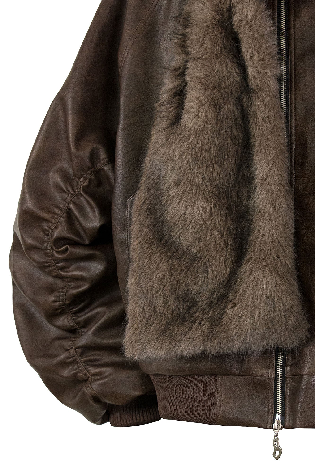 RELABEL Detachable Plush Scarf Ruched Hooded Jacket Brown, premium urban and streetwear designers apparel on PROJECTISR.com, RELABEL