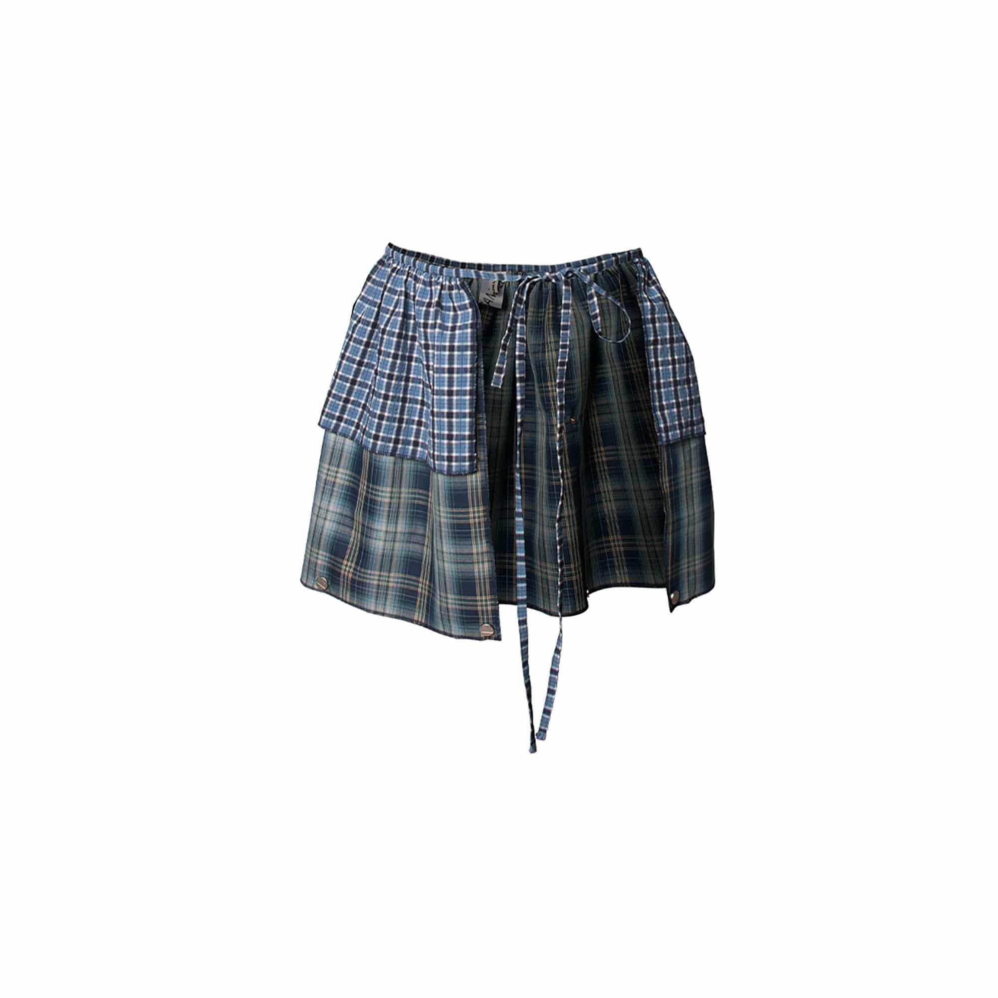 RELABEL Multi-Wear Plaid Layered Draped Skirt, premium urban and streetwear designers apparel on PROJECTISR.com, RELABEL