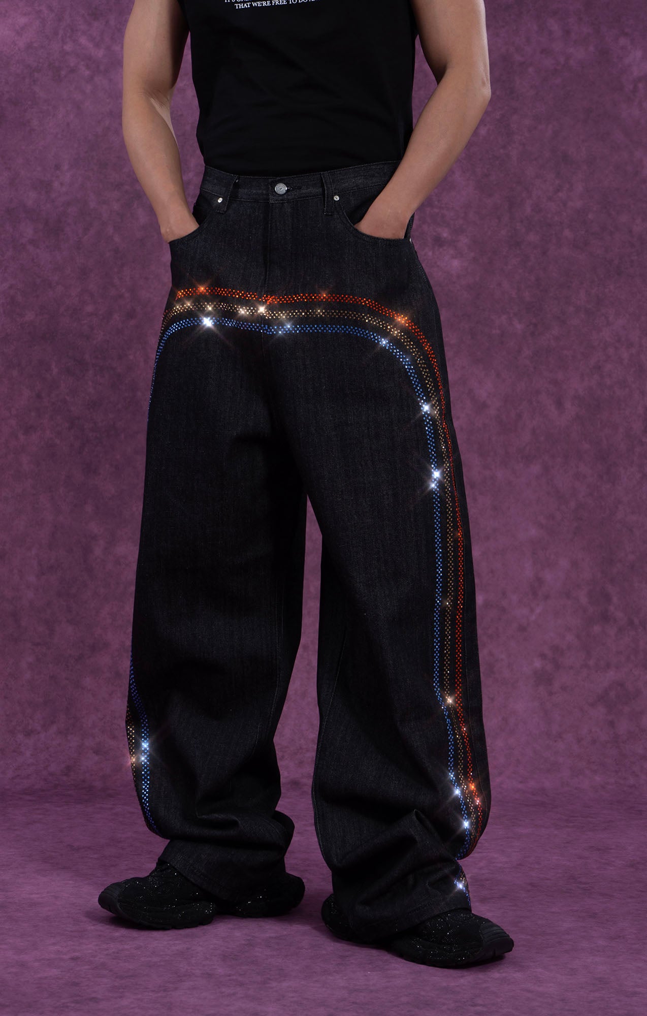 CLP Rainbow Diamond Balloon-Leg Raw Jeans, premium urban and streetwear designers apparel on PROJECTISR.com, CLP