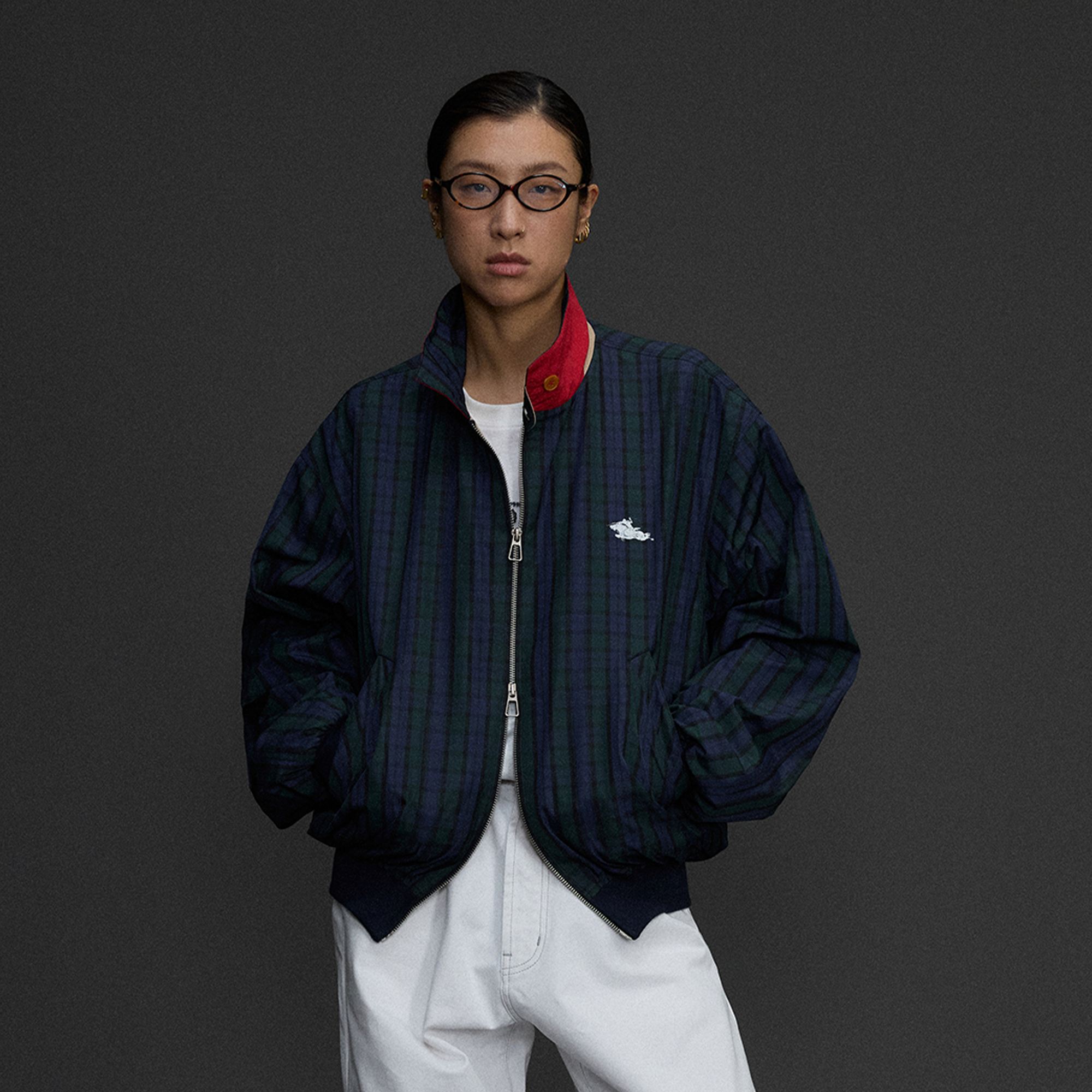 NIANJIUYIKOUER Deer Graphic Plaid Harrington Jacket, premium urban and streetwear designers apparel on PROJECTISR.com, NIANJIUYIKOUER