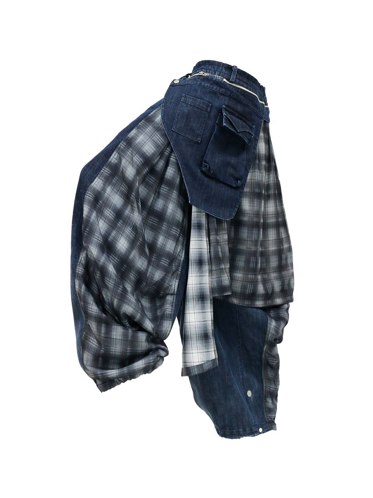 RELABEL Deconstructed Plaid Layered Fleece Cargo Jeans