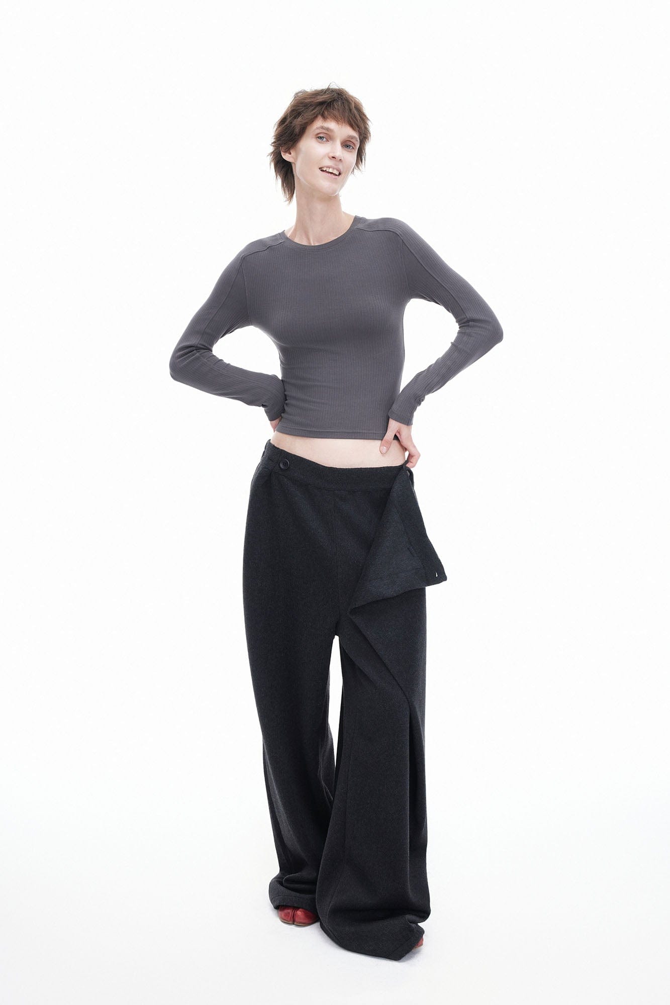 ARTIFICIAL WORLD Asymmetrical Overlay Wool Wide-Leg Pants, premium urban and streetwear designers apparel on PROJECTISR.com, ARTIFICIAL WORLD