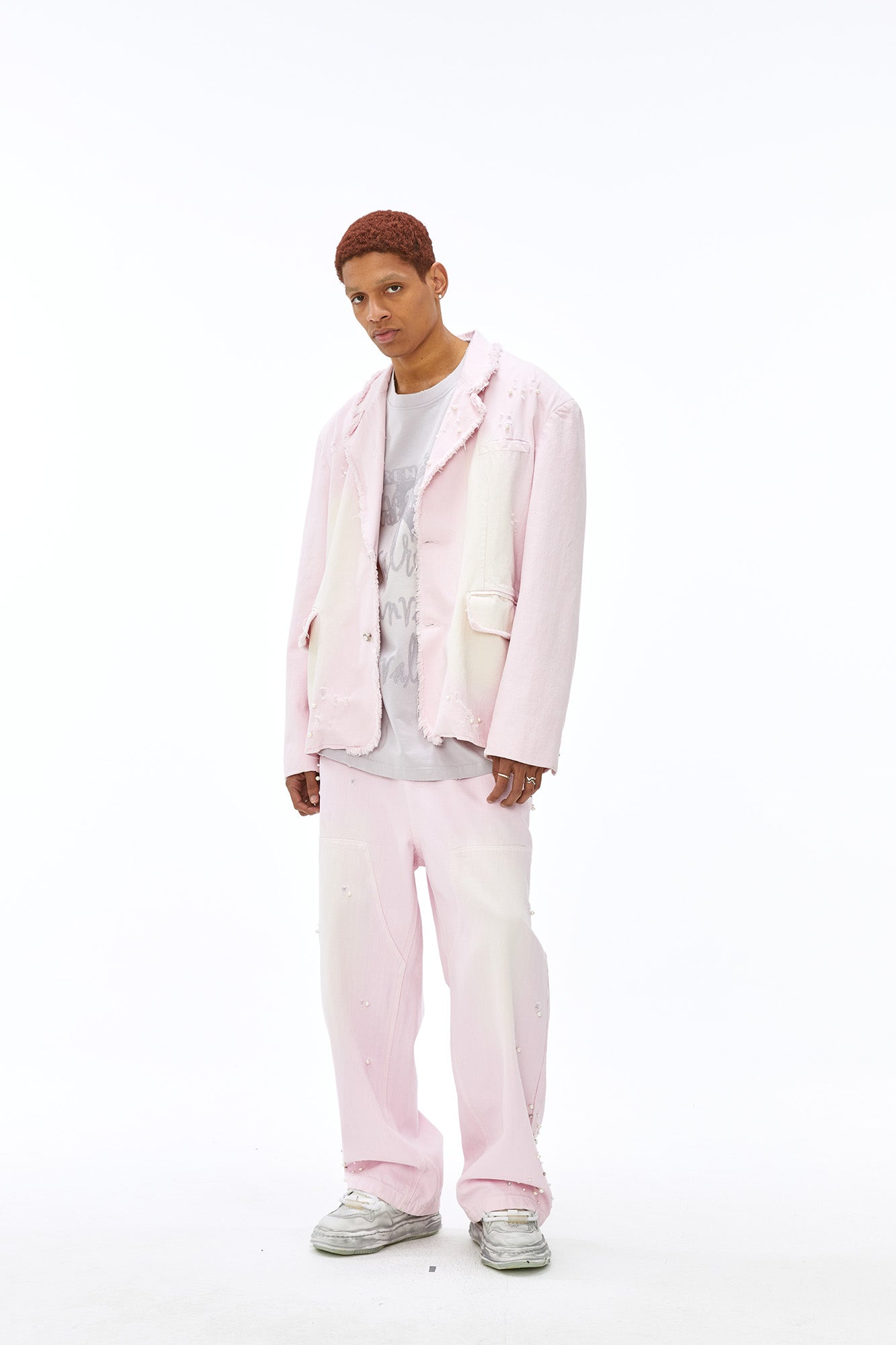 VANN VALRENCE Washed Beaded Frayed Denim Jacket, premium urban and streetwear designers apparel on PROJECTISR.com, VANN VALRENCE