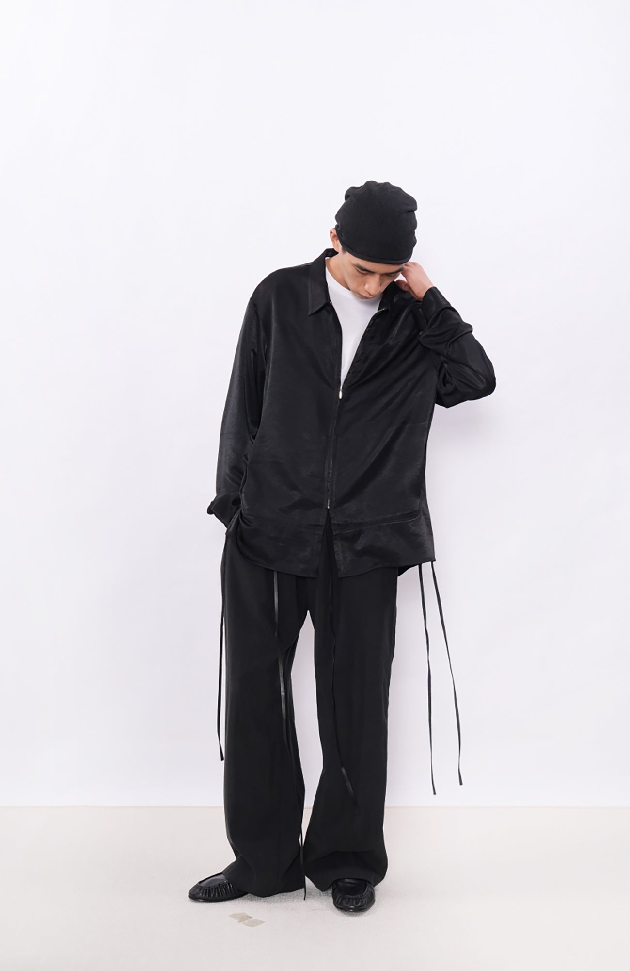 7440 37 1 Satin-Sheen Side-Drawstring Zip Shirt, premium urban and streetwear designers apparel on PROJECTISR.com, 7440 37 1