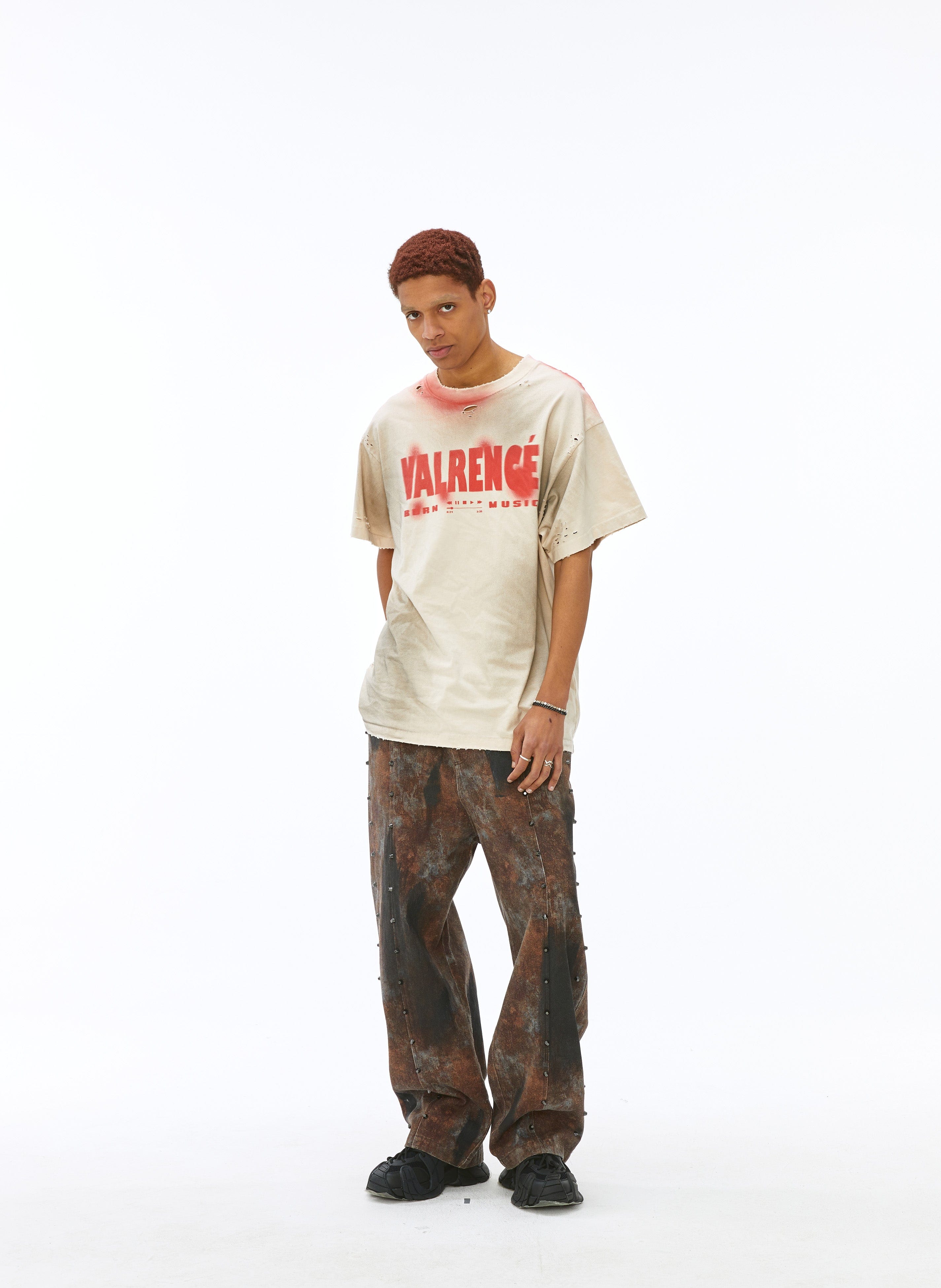 VANN VALRENCE Dirty Fit Studded Straight-Leg Jeans, premium urban and streetwear designers apparel on PROJECTISR.com, VANN VALRENCE
