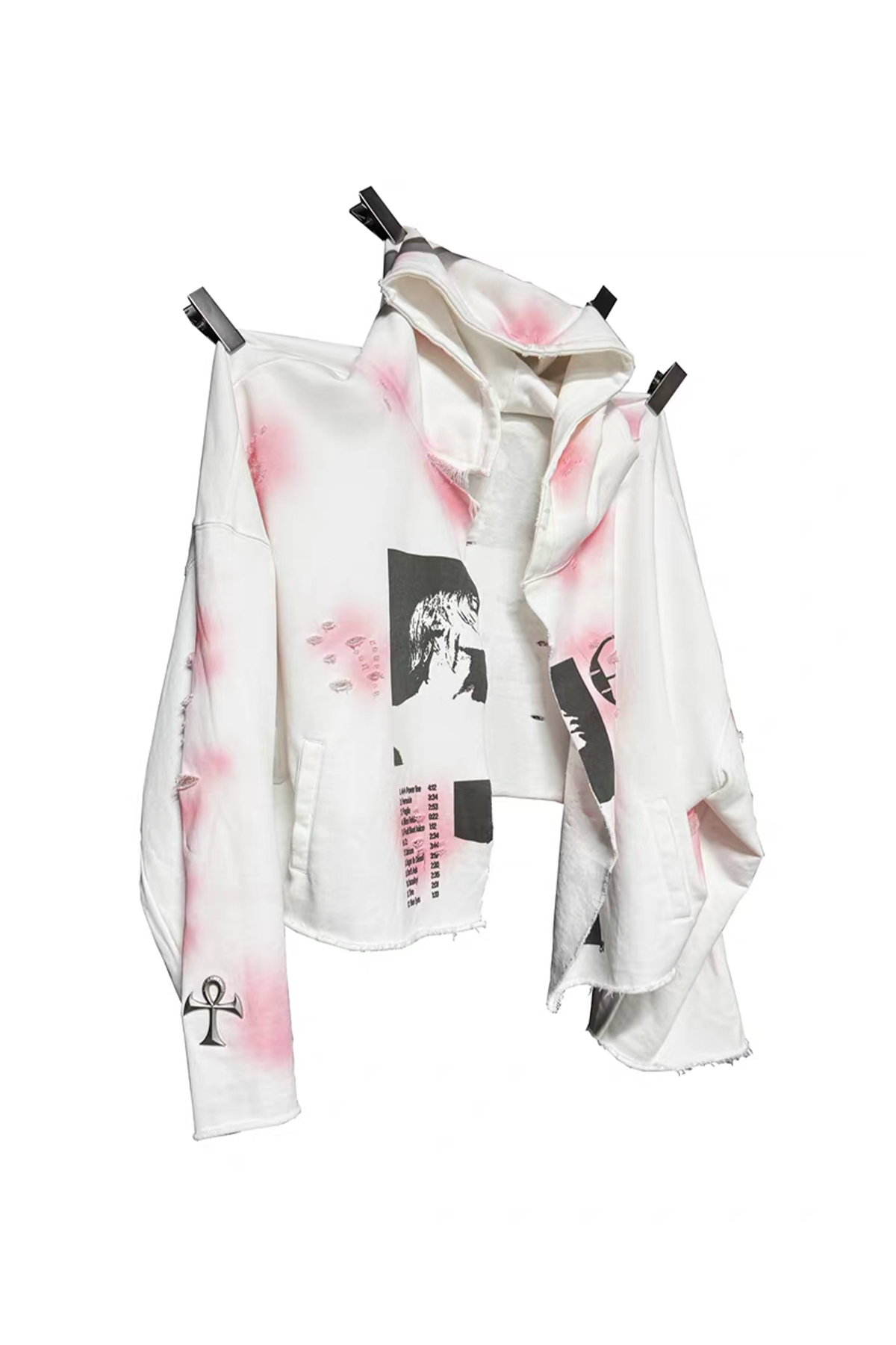 ANTI WAR REVIVAL Distressed Splatter-Print Oversized Zip-Up Hoodie