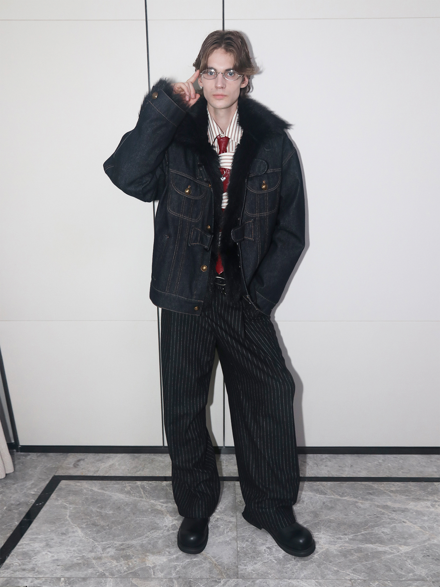 ASSEEN Detachable Faux Fur Linner Denim Jacket