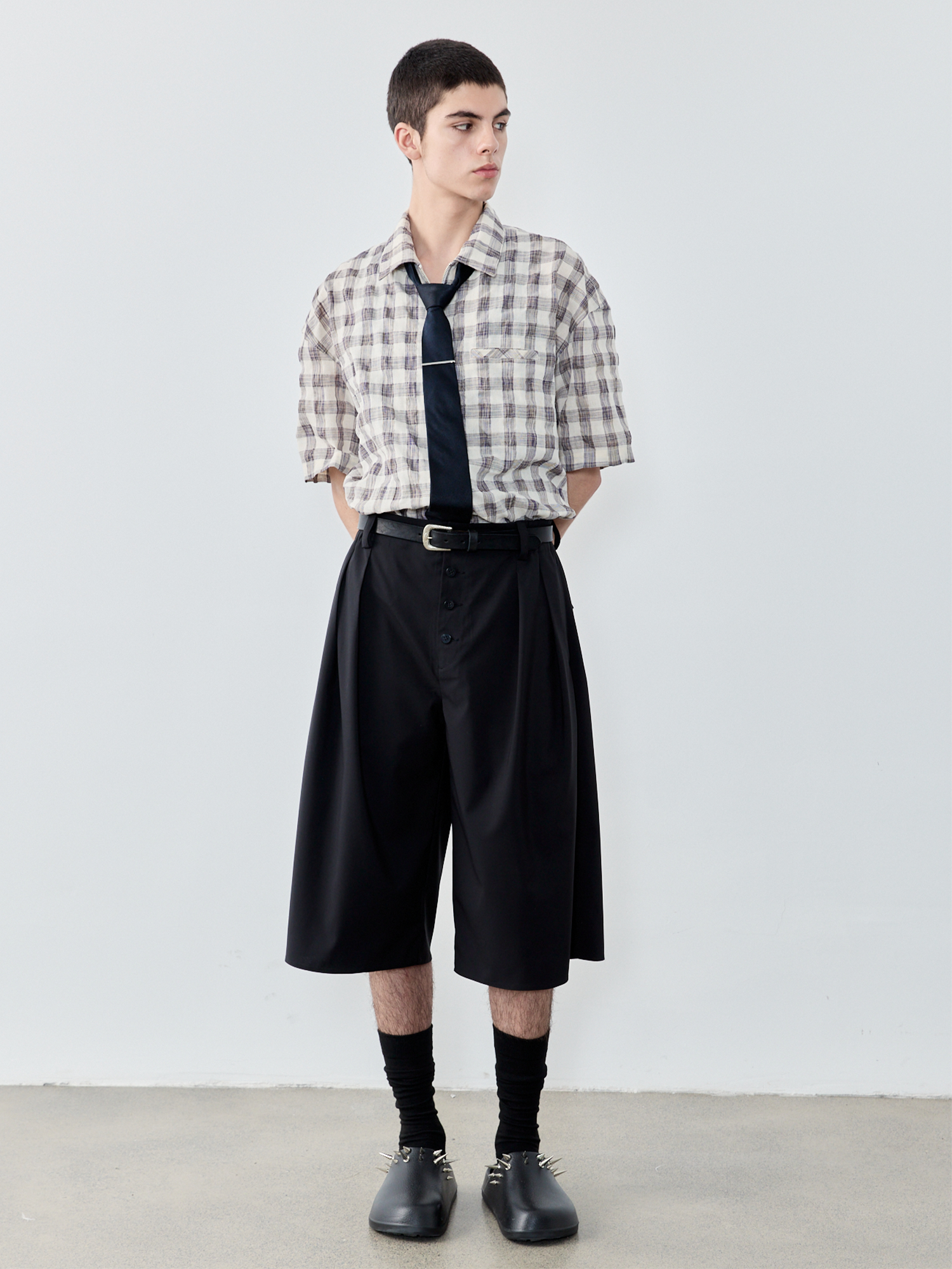 GRAINMUSTARD Retro Plaid Zip Half Shirt, premium urban and streetwear designers apparel on PROJECTISR.com, GRAINMUSTARD