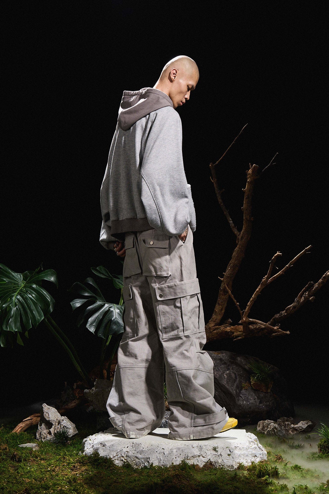 RELABEL Multi-Pocket Oversized Workwear Cargo Pants Gray, premium urban and streetwear designers apparel on PROJECTISR.com, RELABEL