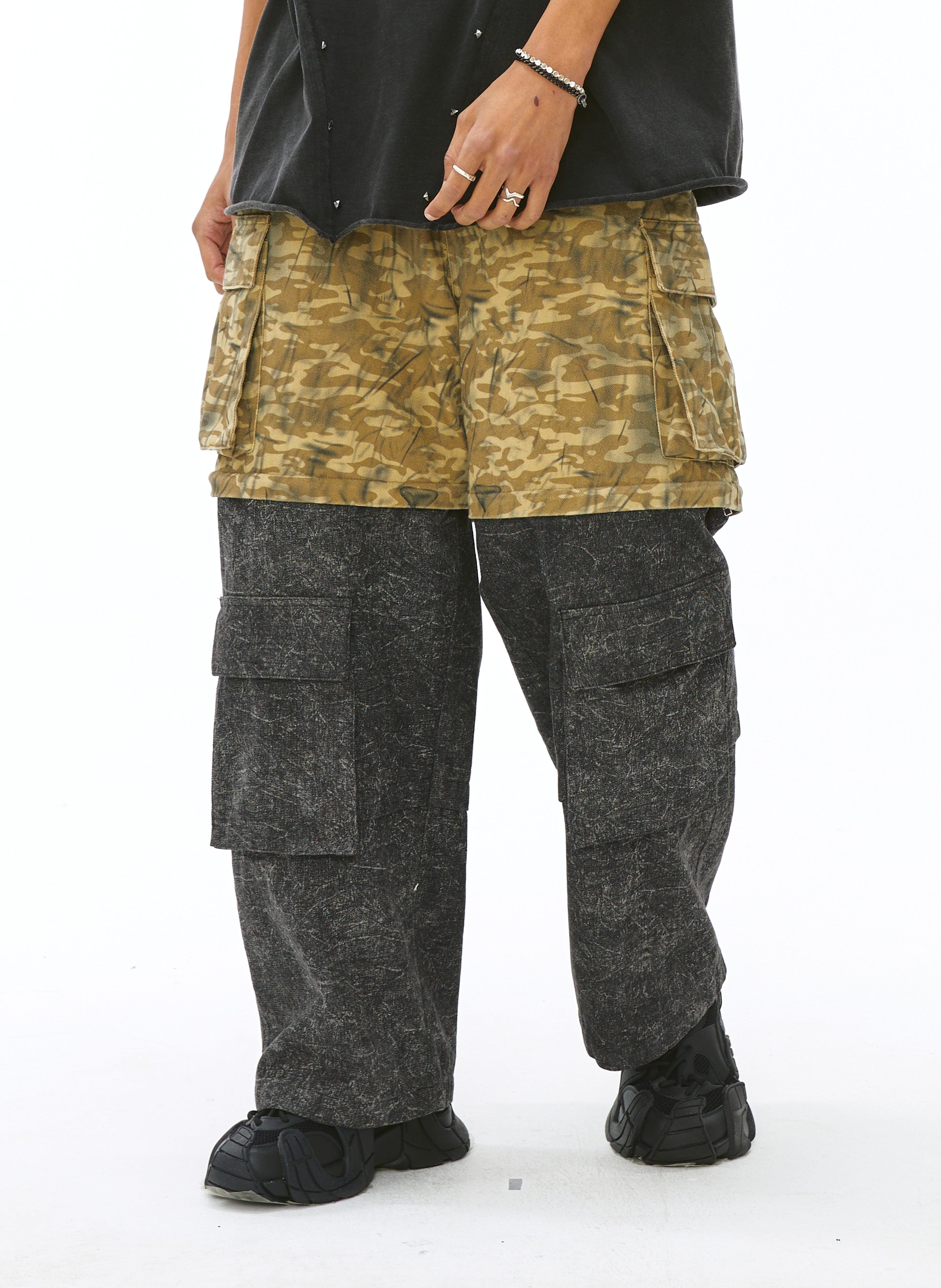 VANN VALRENCE Detachable Two-Tone Paneled Cargo Jeans, premium urban and streetwear designers apparel on PROJECTISR.com, VANN VALRENCE