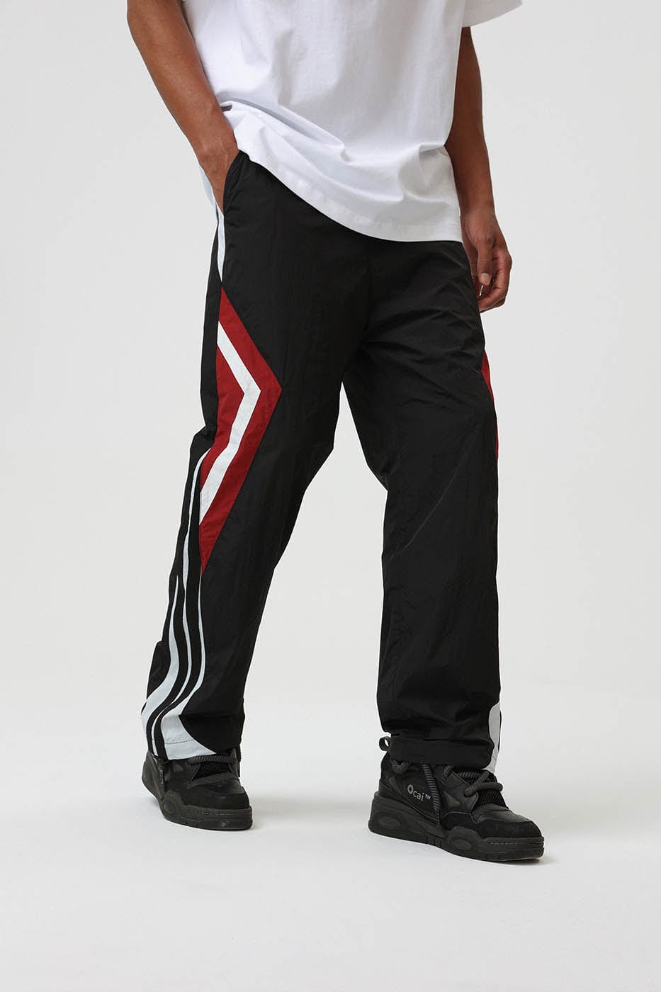 BONELESS Deconstructed Contrast Straight Pants, premium urban and streetwear designers apparel on PROJECTISR.com, BONELESS