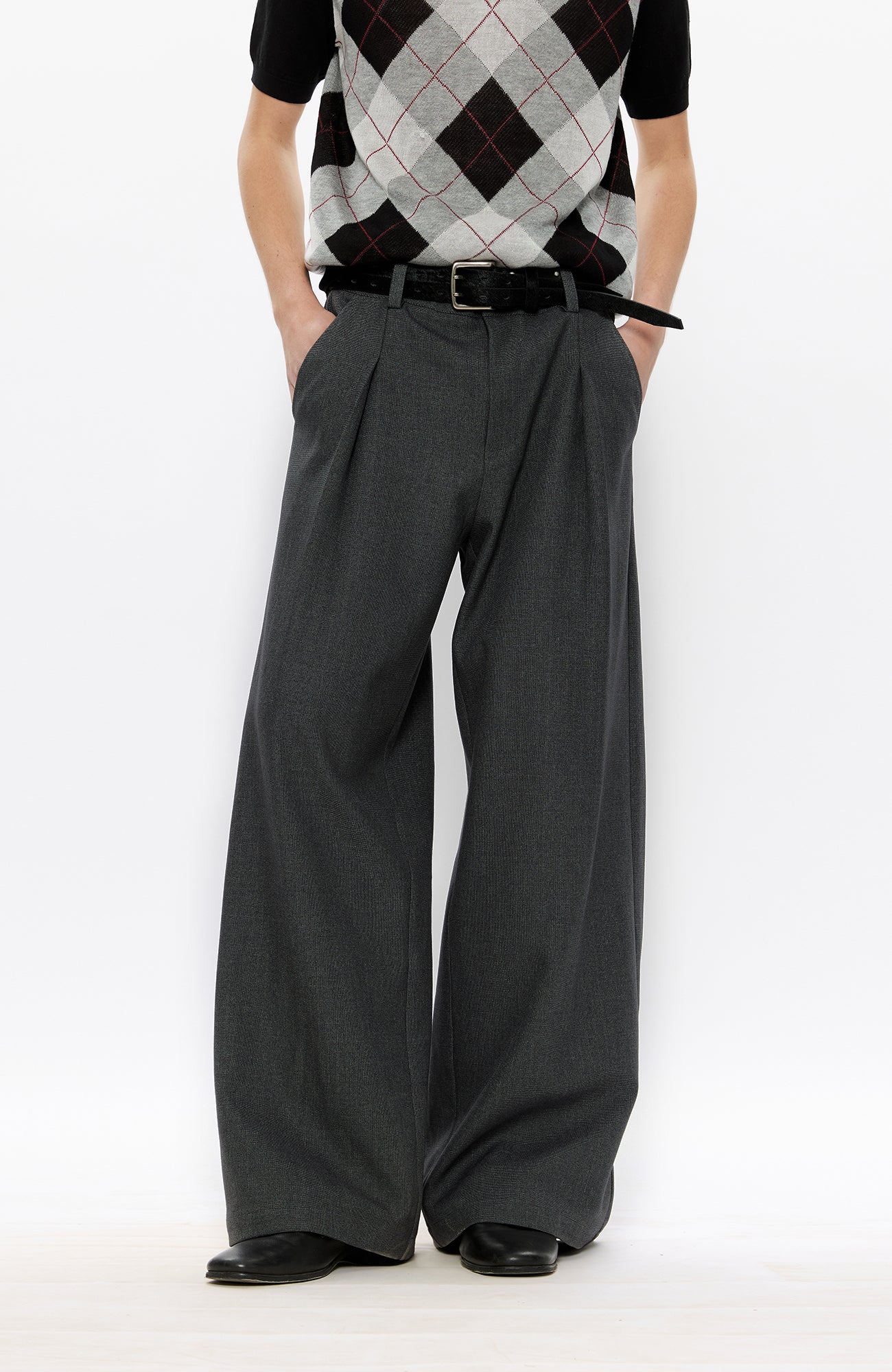 KREATE Classic Shadow Check Pleated Wide Trousers, premium urban and streetwear designers apparel on PROJECTISR.com, KREATE