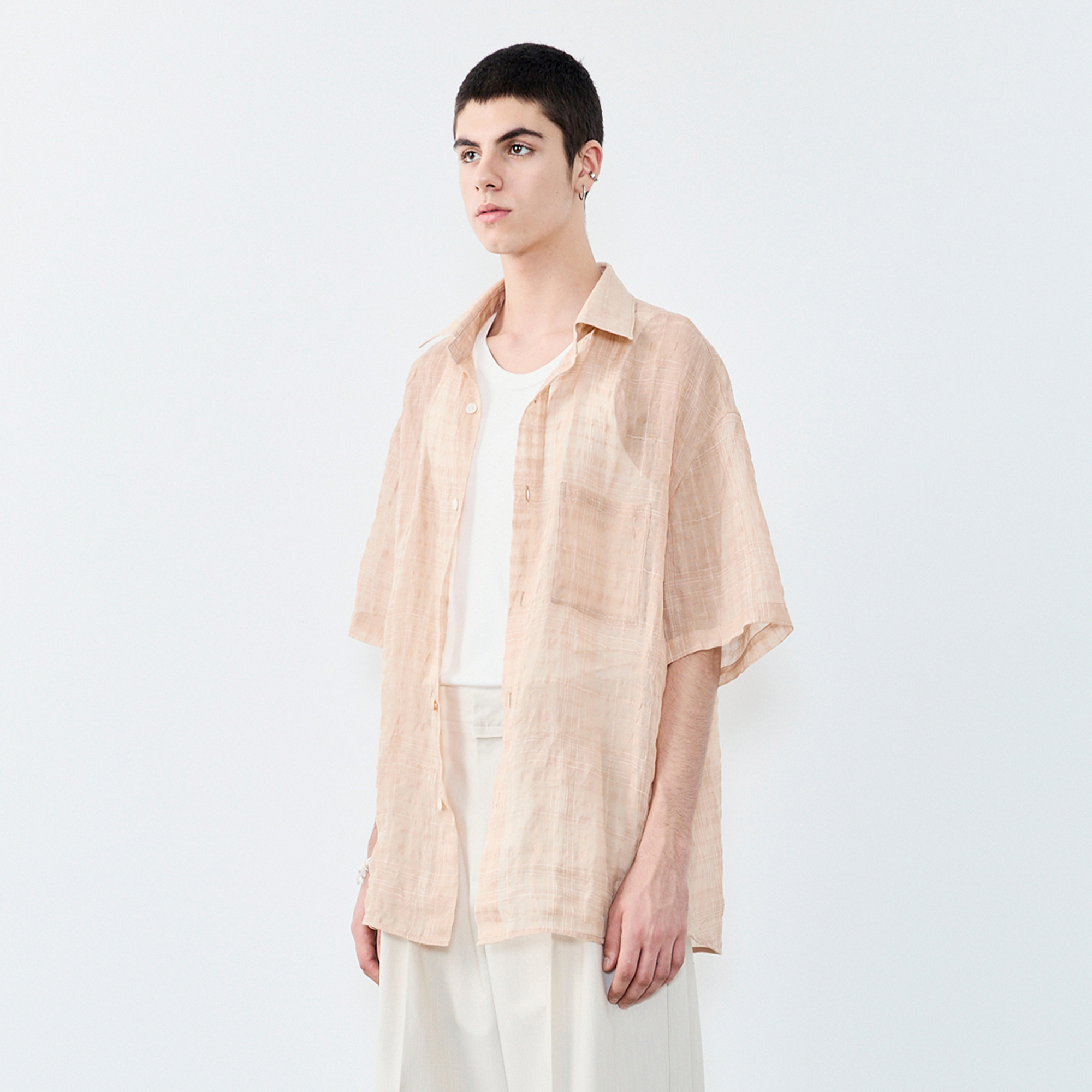 GRAINMUSTARD Linen-Cotton Plaid Half Shirt, premium urban and streetwear designers apparel on PROJECTISR.com, GRAINMUSTARD