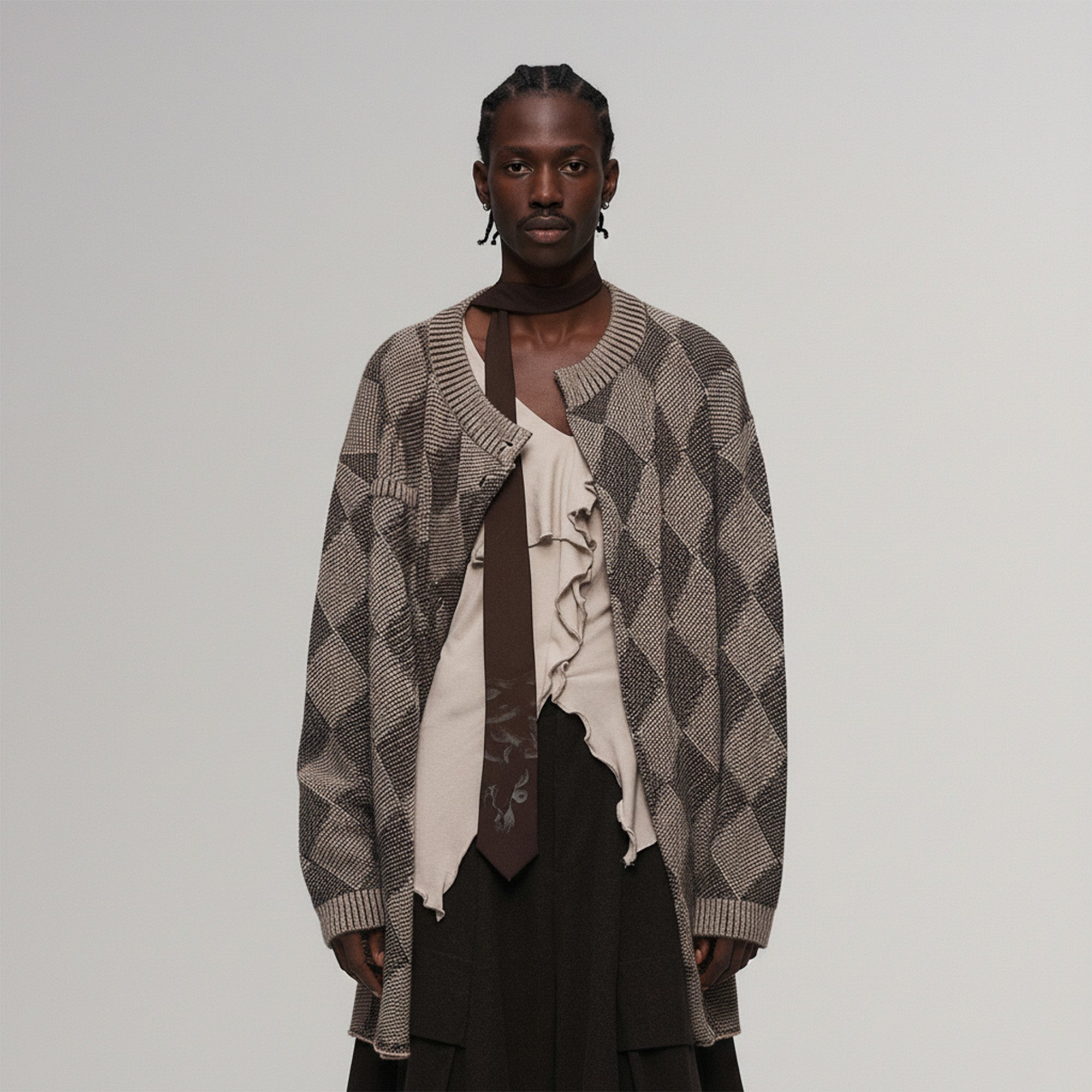 ILNya Nieternite Nifutur Wool-Blend Argyle Jacquard Cardigan Brown