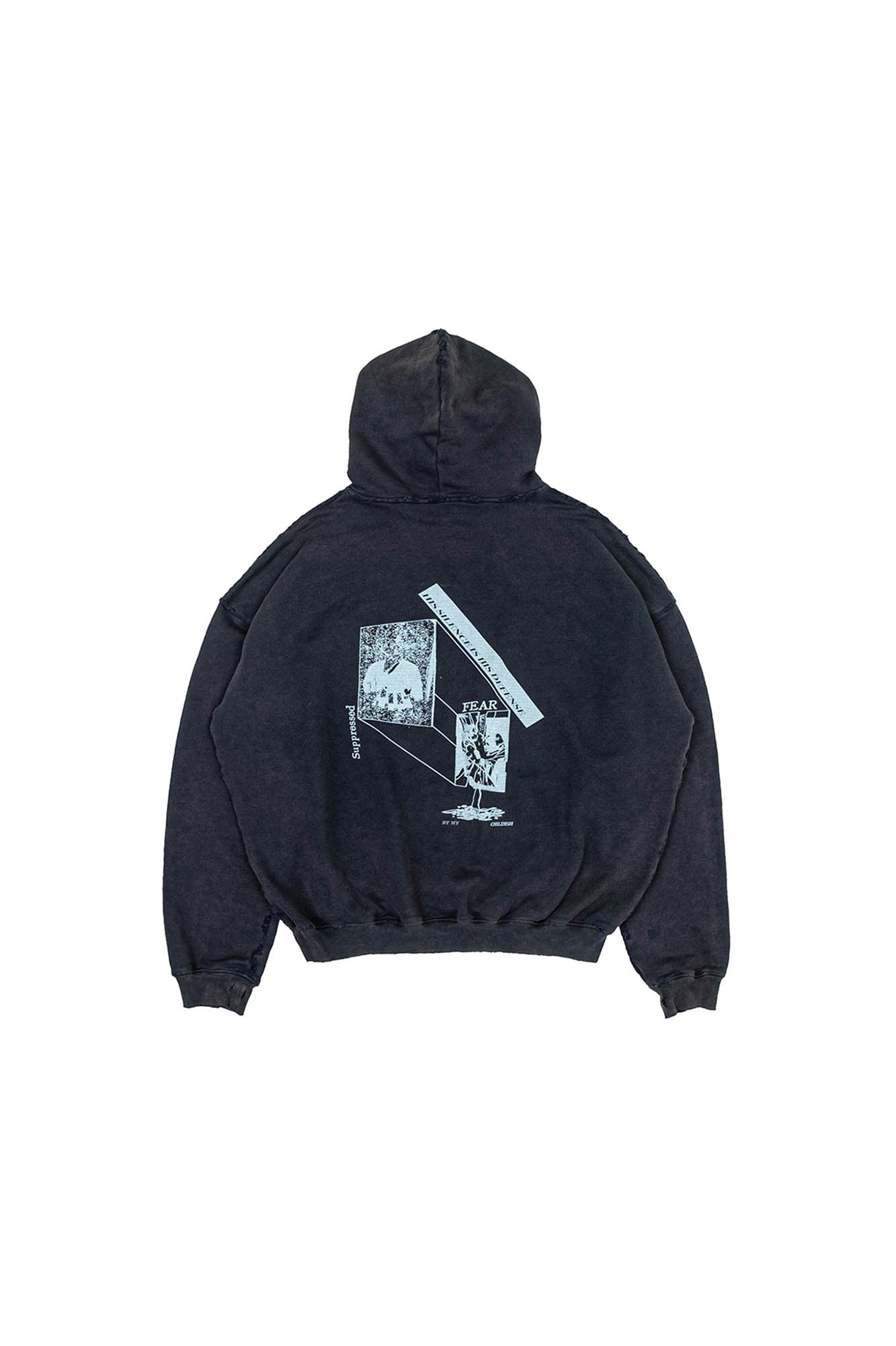 IN EXISTENCE Washed Frayed Graphic Hoodie, premium urban and streetwear designers apparel on PROJECTISR.com, IN EXISTENCE