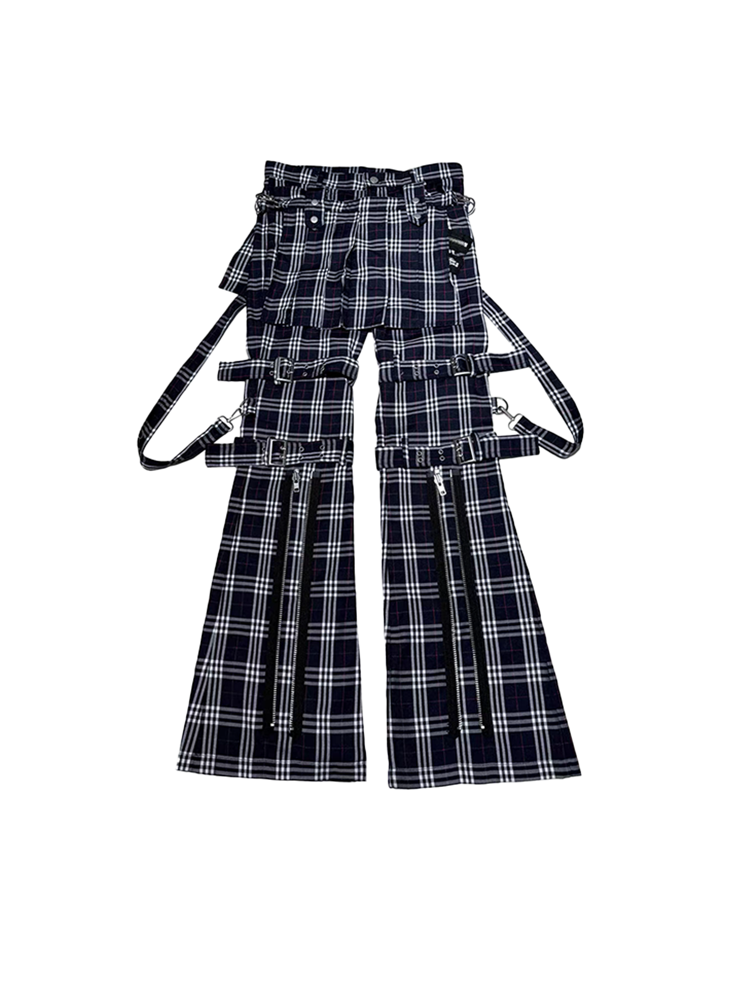 PCCVISION Detachable Skirt Panel Strap-Zip Plaid Flared Pants, premium urban and streetwear designers apparel on PROJECTISR.com, PCCVISION