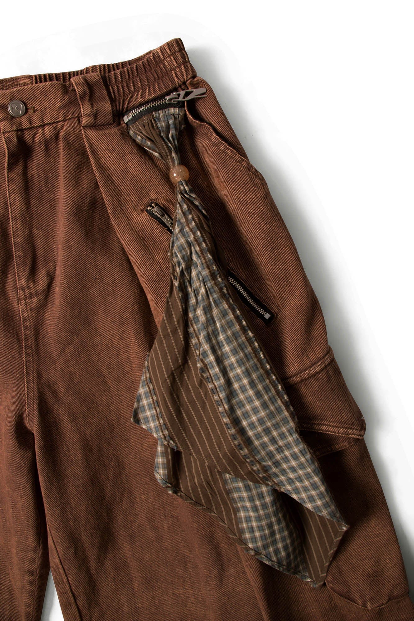 RELABEL Detachable Scarf Washed Multi-Pocket Wide-Leg Shorts Brown, premium urban and streetwear designers apparel on PROJECTISR.com, RELABEL