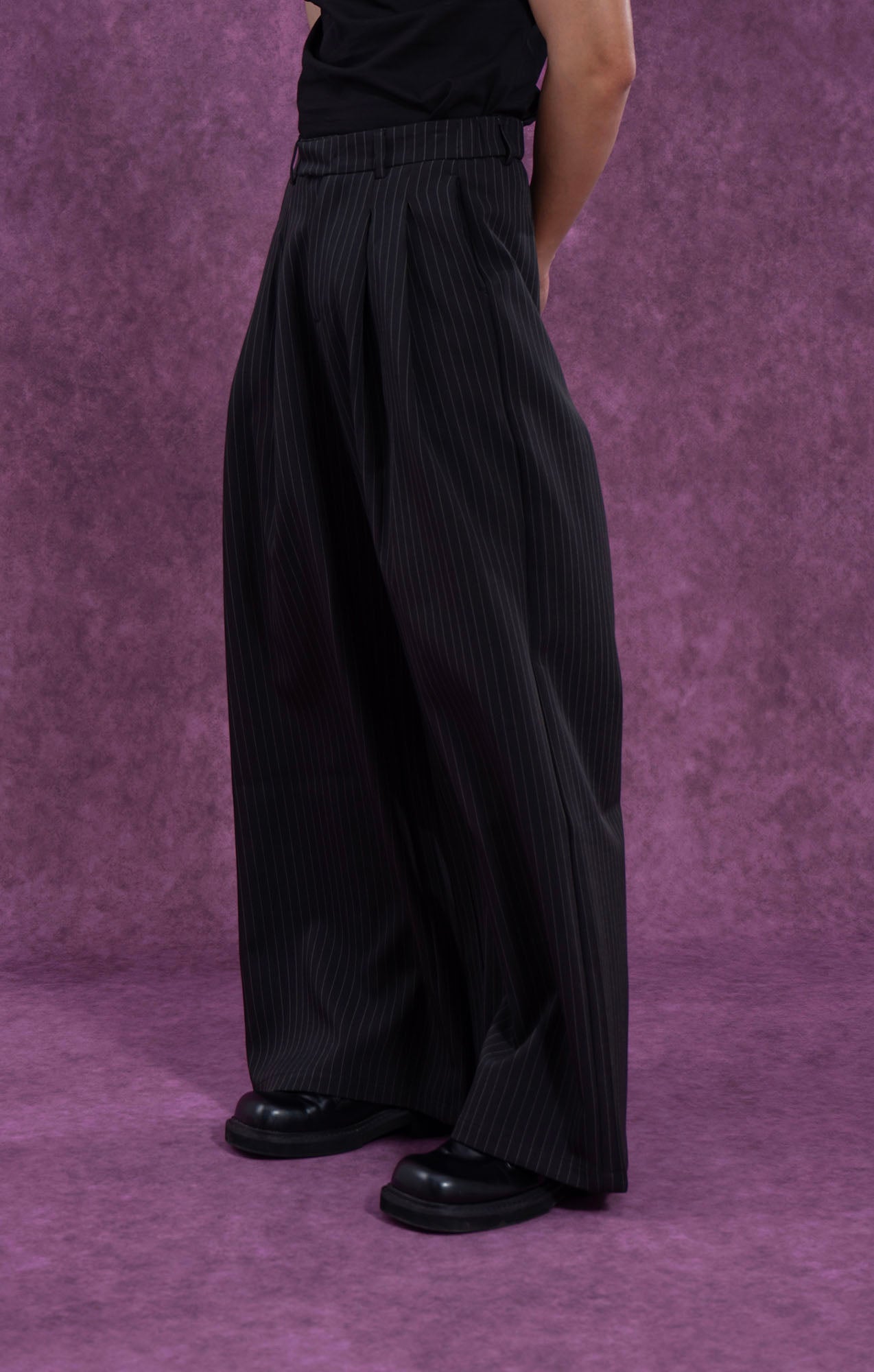 CLP Striped Pleated Wide-Leg Trousers