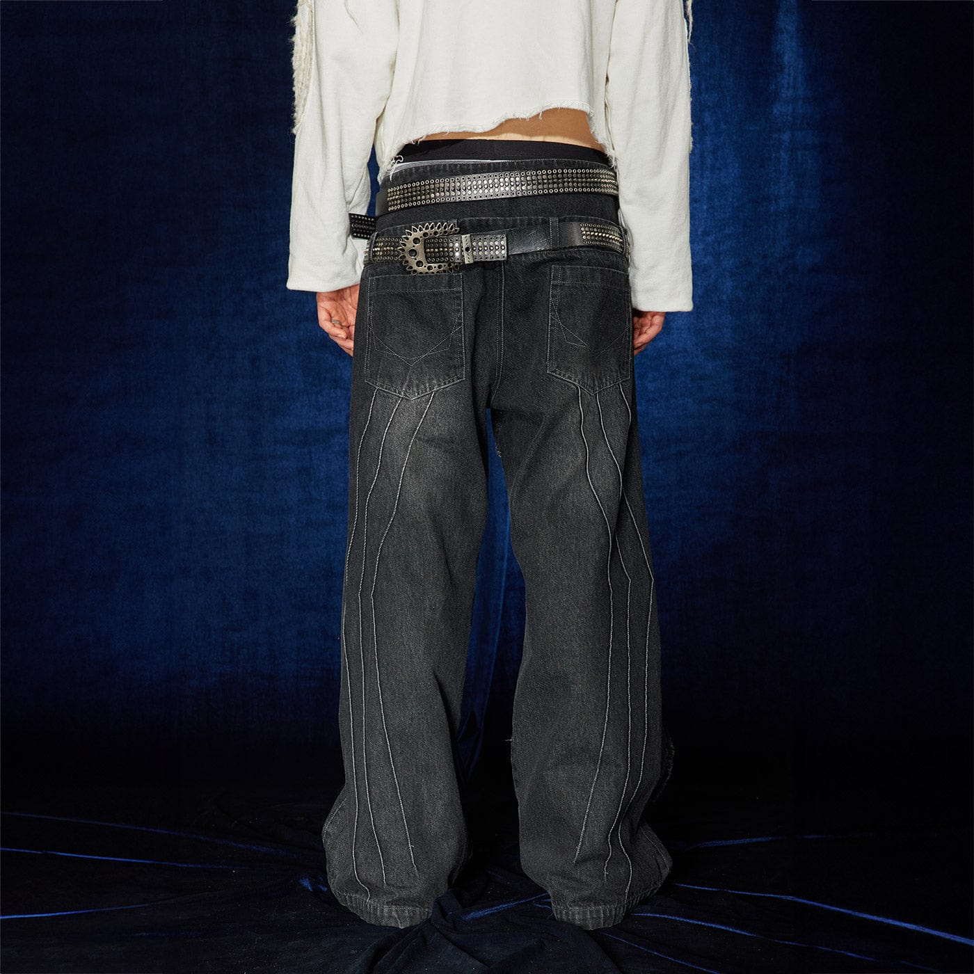 DND4DES Raw-Edge Faux Fur Spliced Jeans, premium urban and streetwear designers apparel on PROJECTISR.com, DND4DES