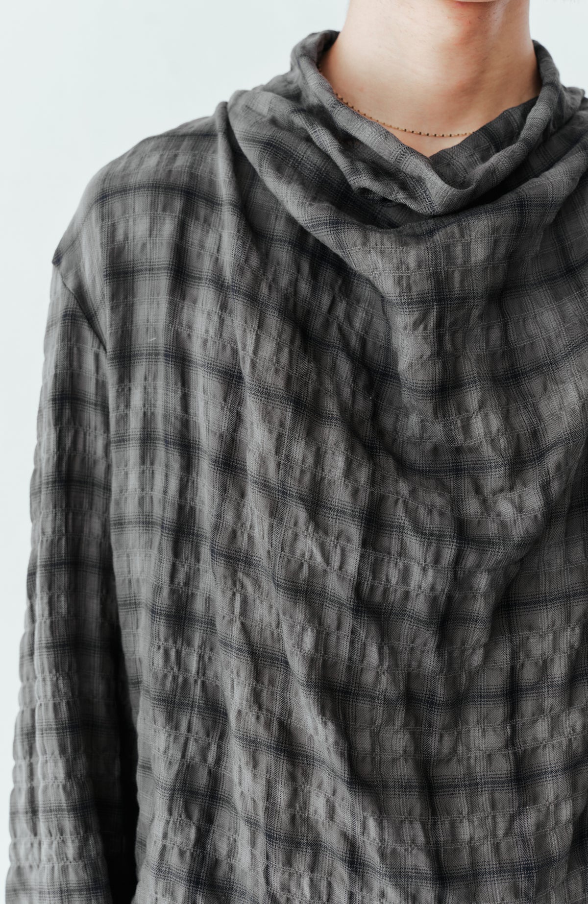 GRAINMUSTARD Plaid Crinkled Cowl Neck Shirt