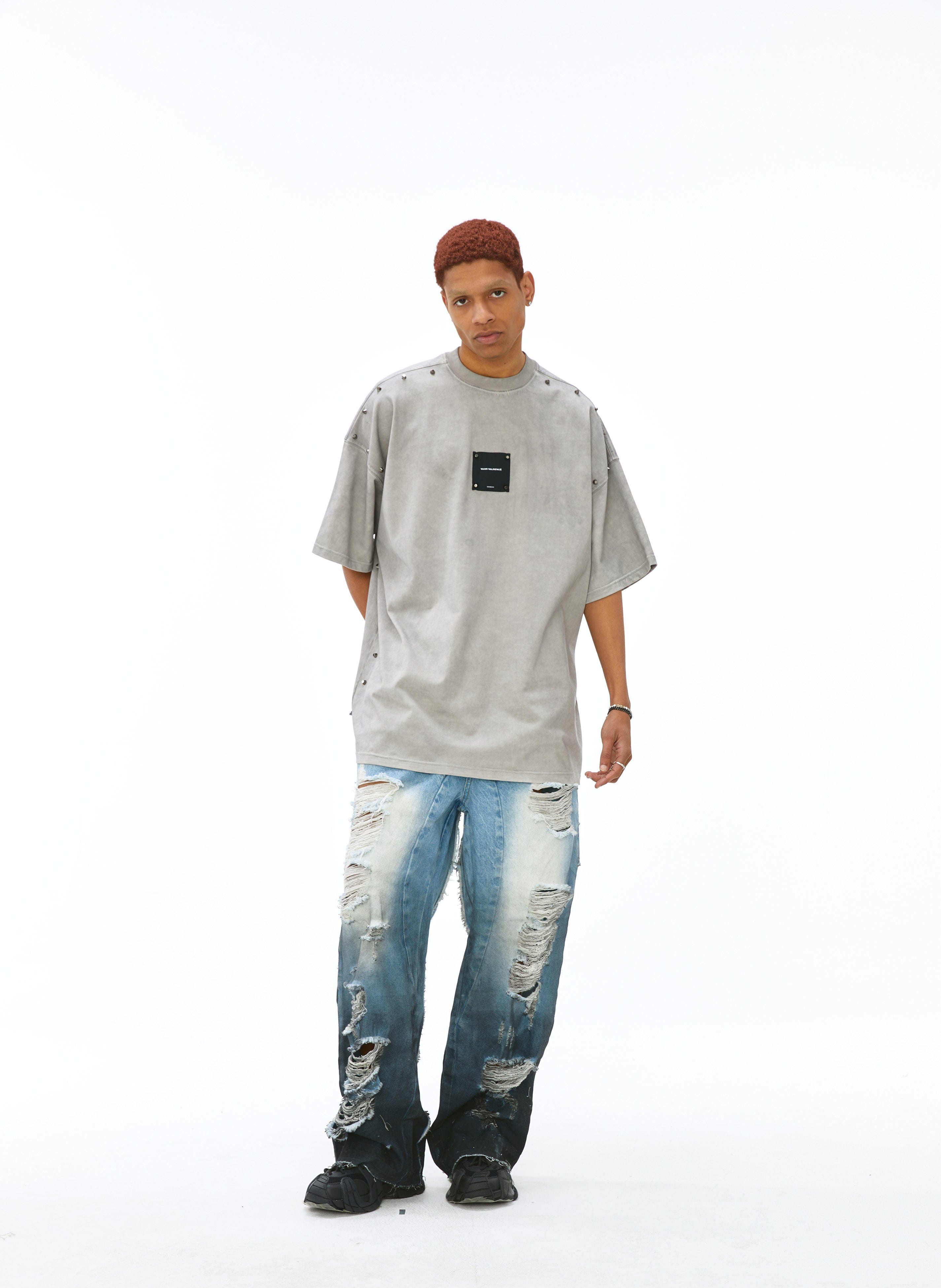 VANN VALRENCE Washed Studded Box Patch T-Shirt