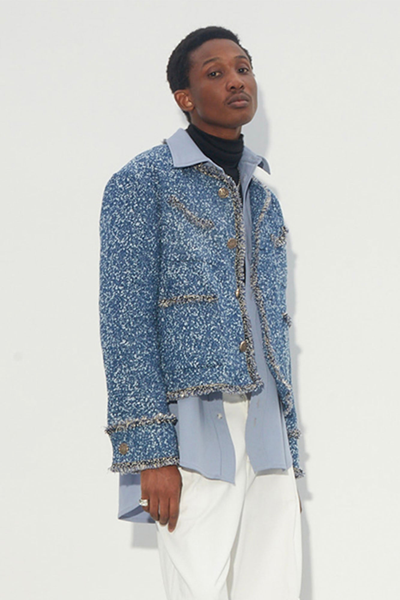 ASSEEN Washed Fringe Tweed Denim Jacket, premium urban and streetwear designers apparel on PROJECTISR.com, ASSEEN