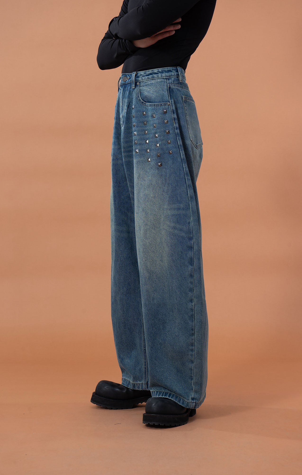 CLP Washed Studded Barrel Jeans, premium urban and streetwear designers apparel on PROJECTISR.com, CLP