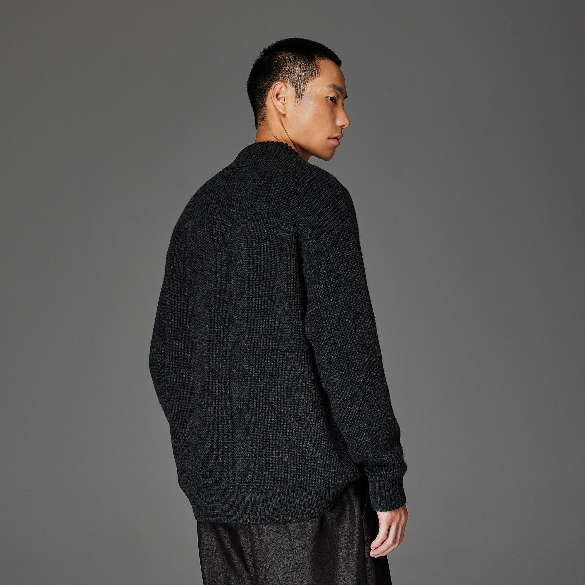 CATSSTAC Wool-Blend Shawl-Collar Cable Knit Sweater