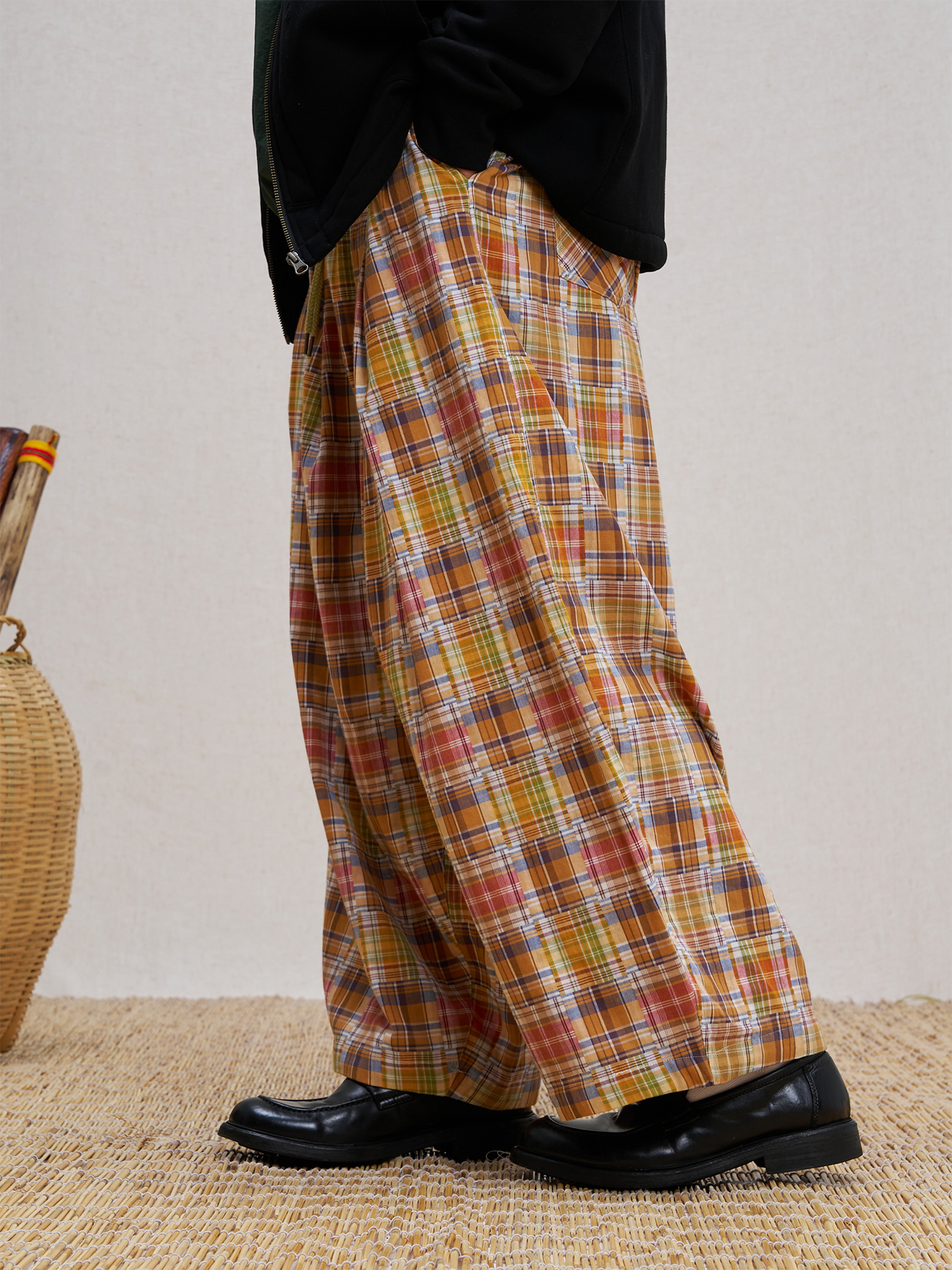 UNLIMITED MOTE Patchwork Plaid Balloon Pants