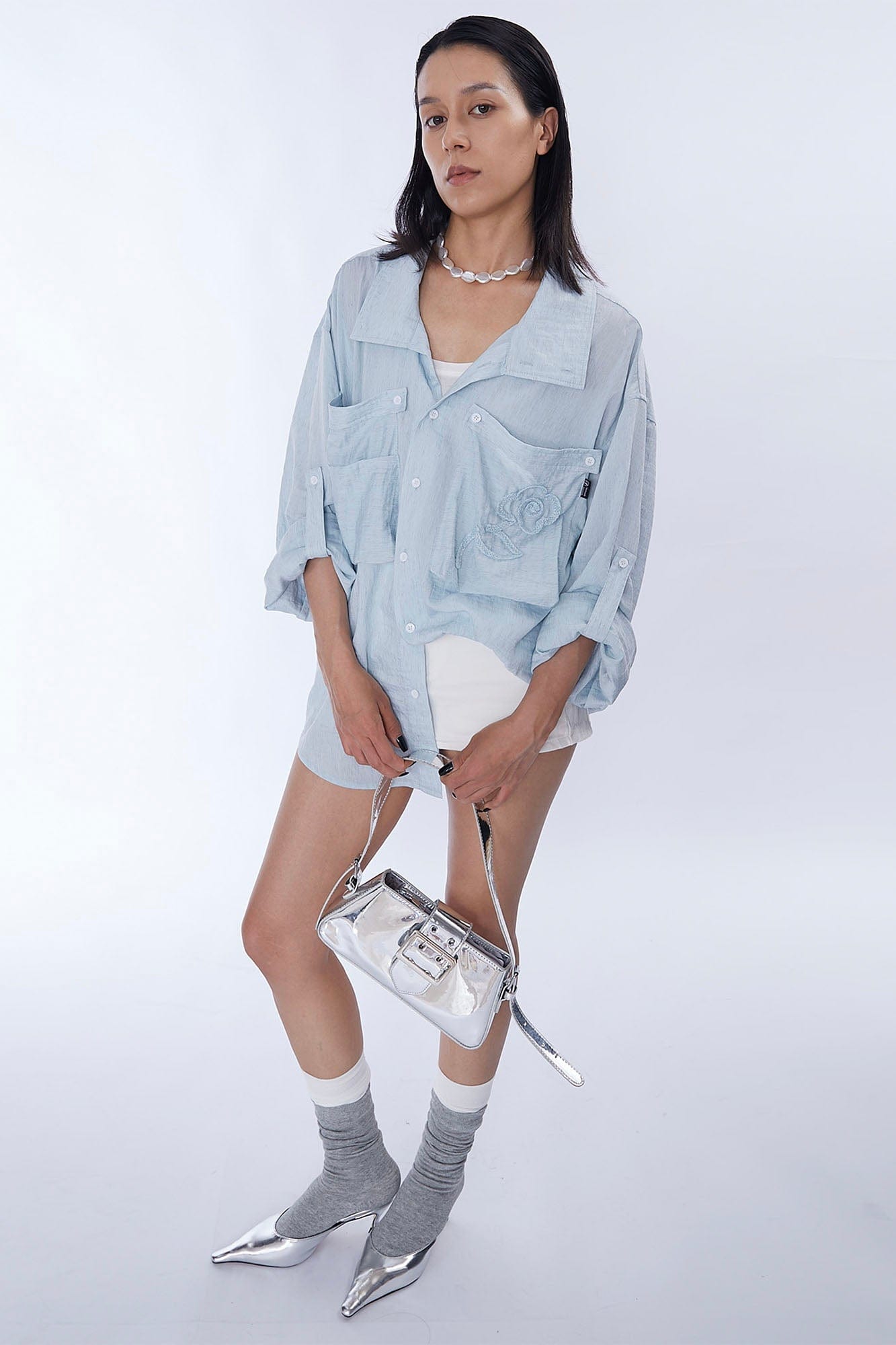 ASSEEN Rose Embroidered Pocket Linen-Blended Overshirt, premium urban and streetwear designers apparel on PROJECTISR.com, ASSEEN