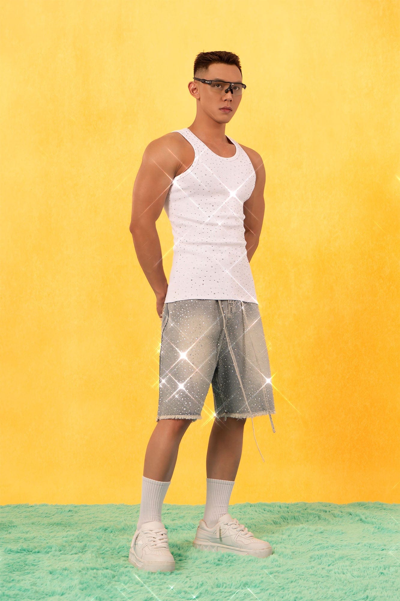 CLP Sparkle Diamond Ribbed Tank Top