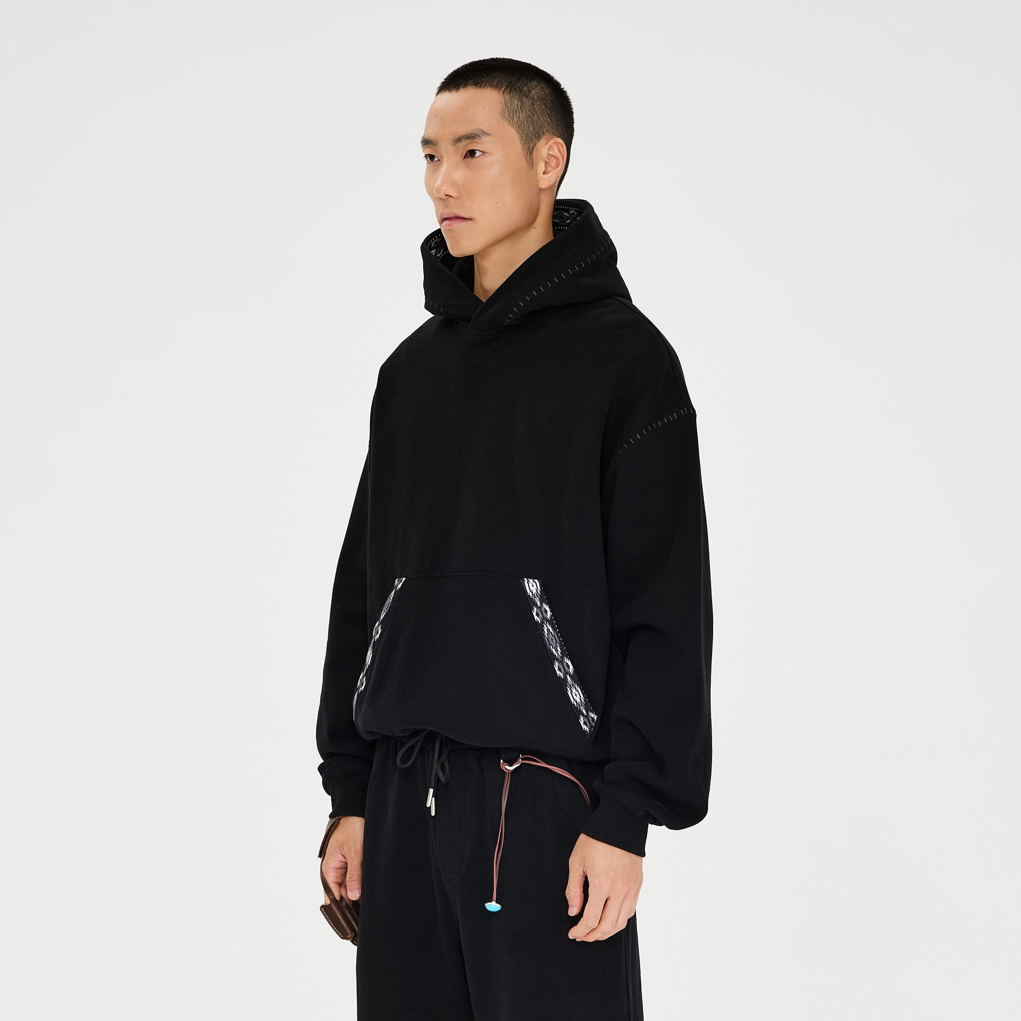 CATSSTAC Totem-Trimmed Kangaroo Pocket Hoodie, premium urban and streetwear designers apparel on PROJECTISR.com, CATSSTAC